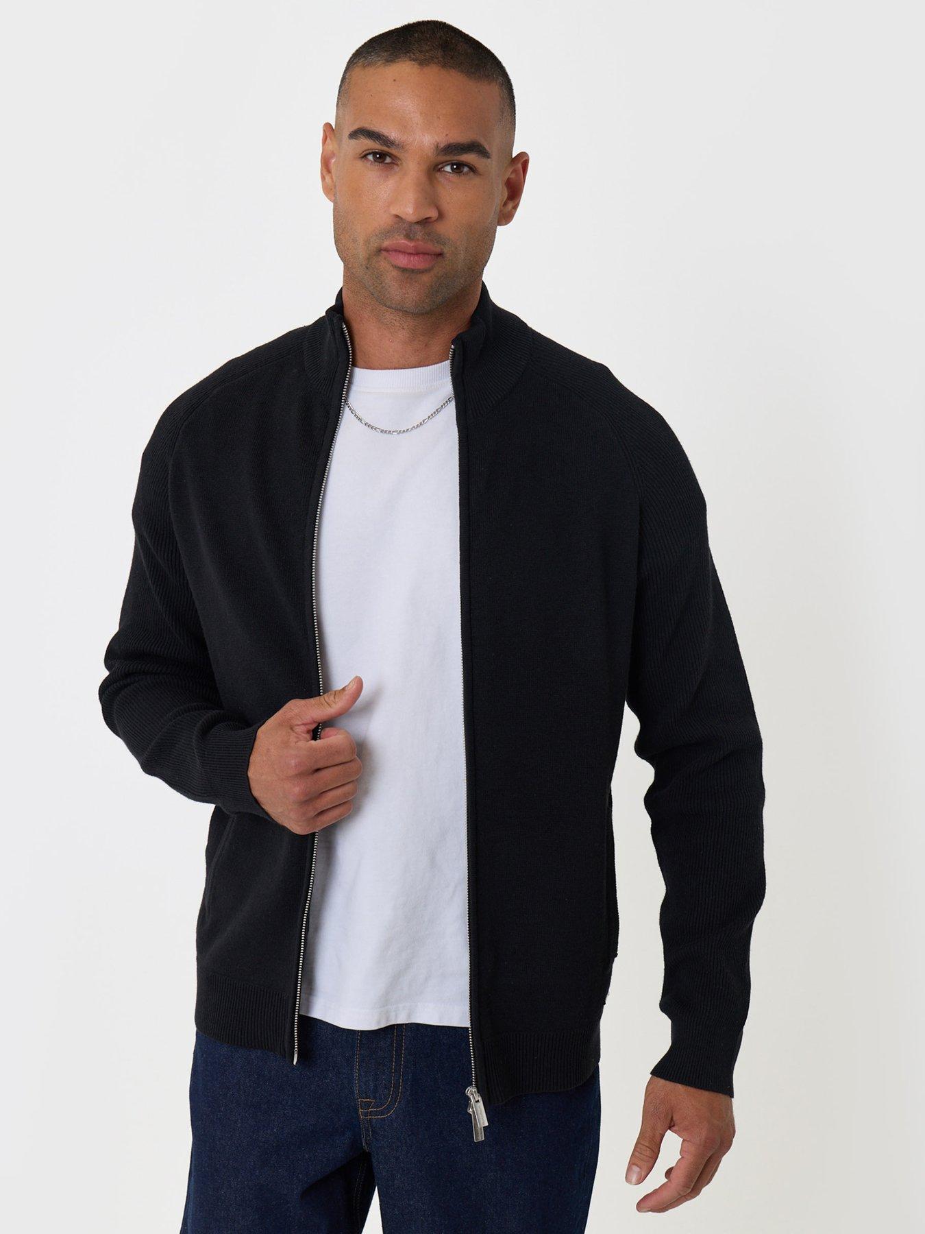 Image 1 of 4 of Threadbare Cotton Rich Funnel Neck Zip Through Sweatshirt In Black