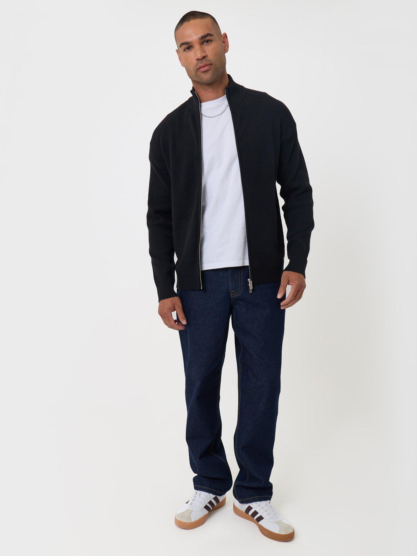 Image 3 of 4 of Threadbare Cotton Rich Funnel Neck Zip Through Sweatshirt In Black