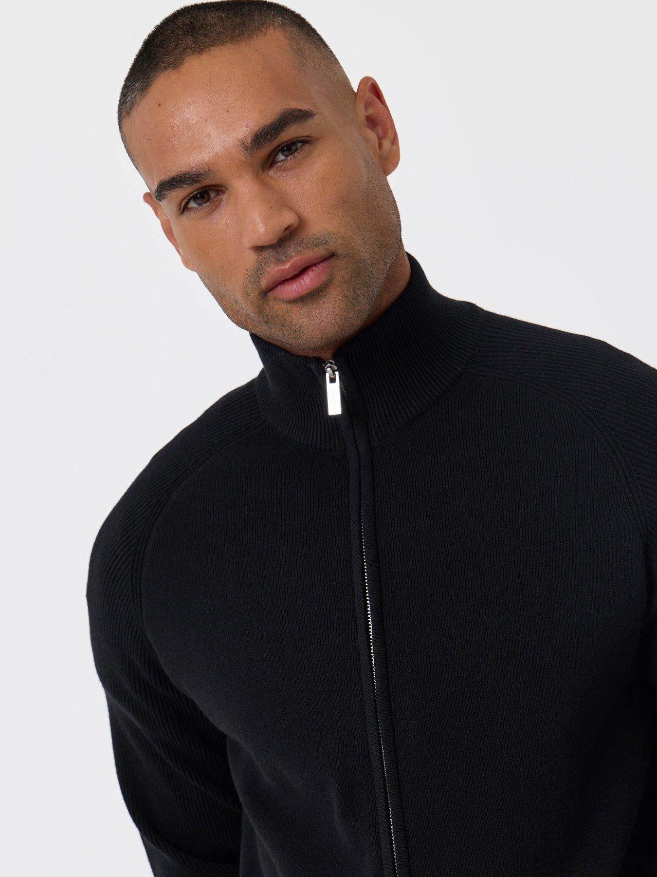 Image 4 of 4 of Threadbare Cotton Rich Funnel Neck Zip Through Sweatshirt In Black
