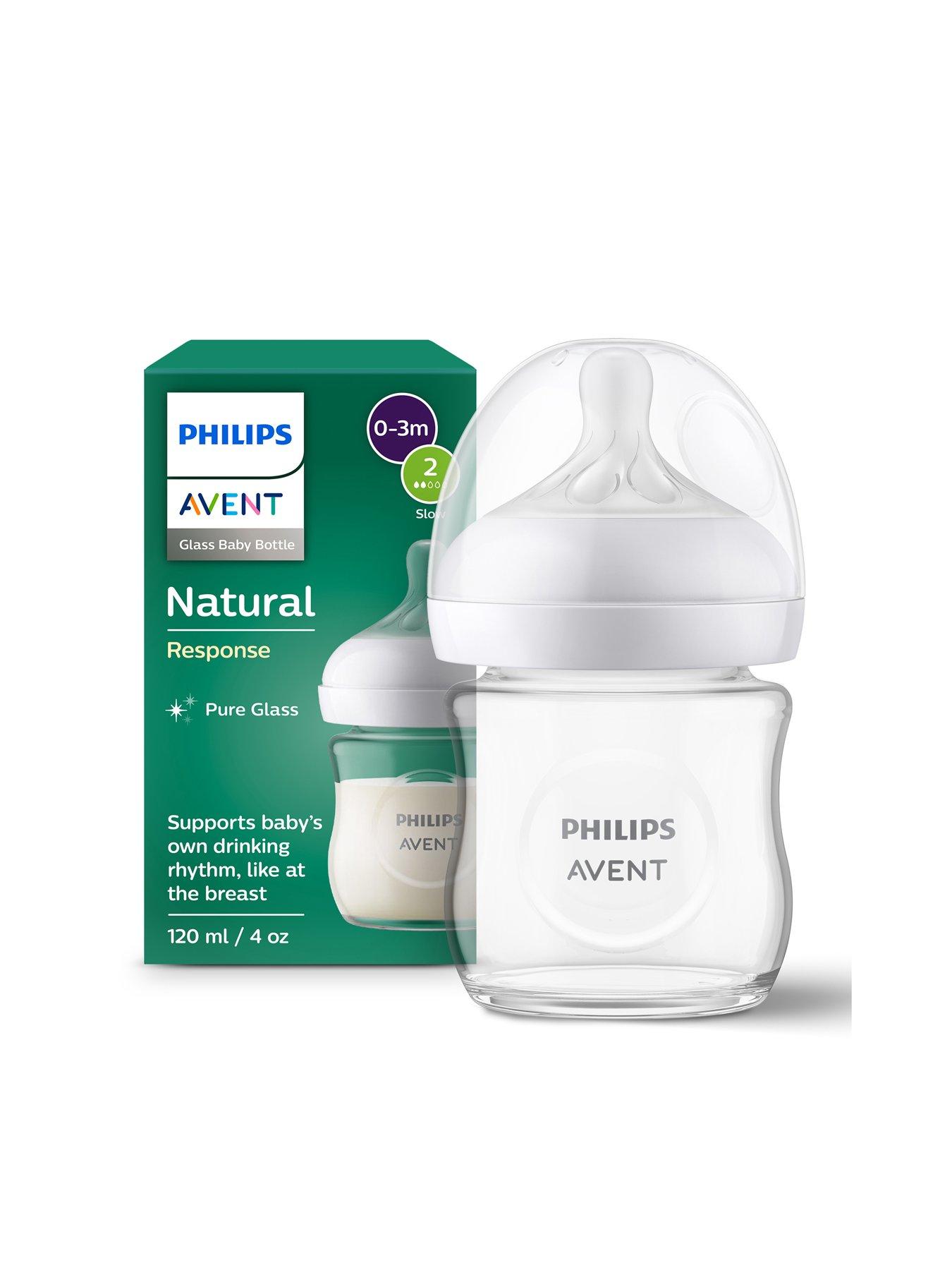 Avent Product Description Philips Avent Natural Response Glass Baby Bottle 4oz/120 ml with Slow Flow Teat (Flow 2), SCY930/01