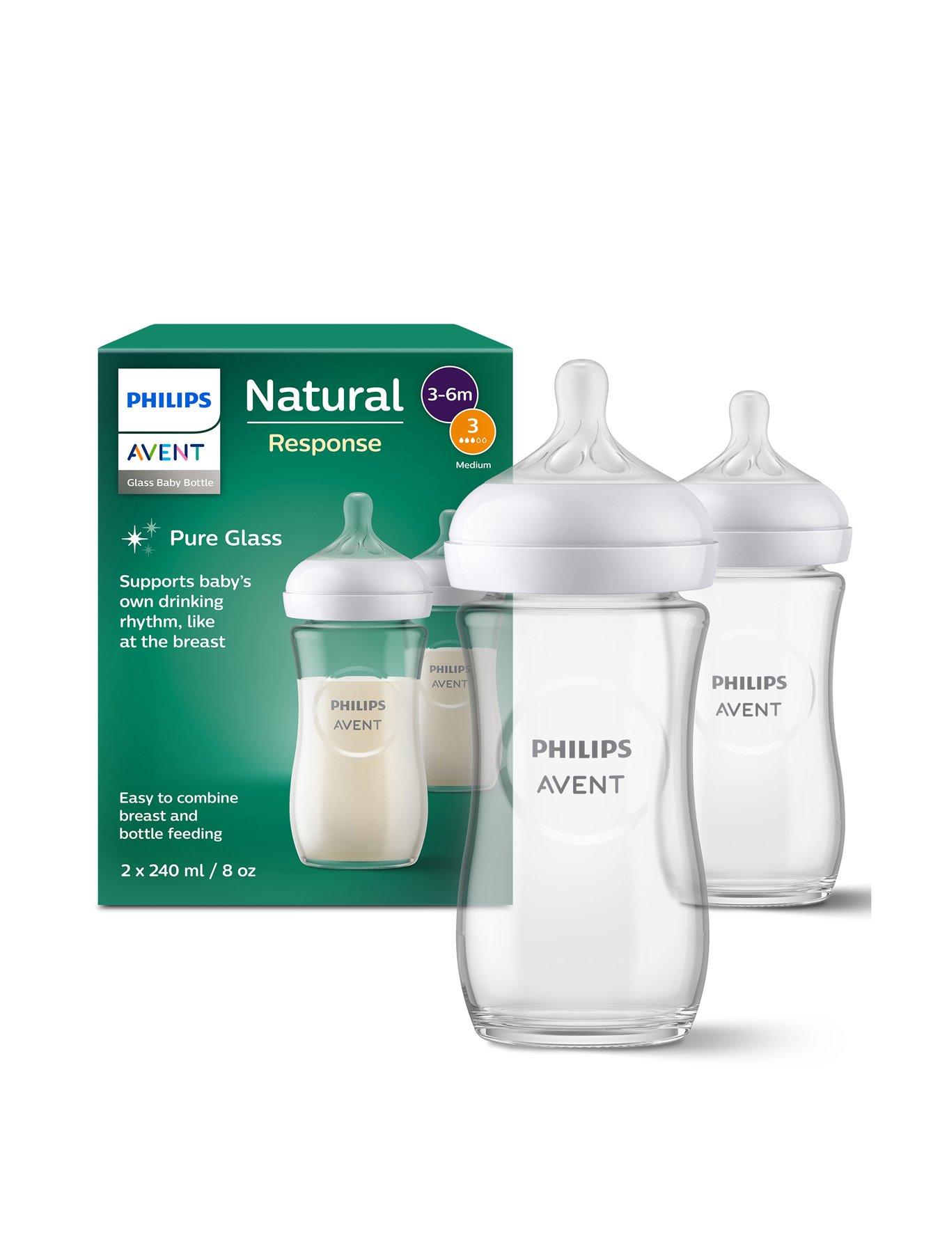 Image 1 of 7 of Avent Philips Avent Natural Response Glass Baby Bottles 8oz/240 ml with Medium Flow Teats (Flow 3