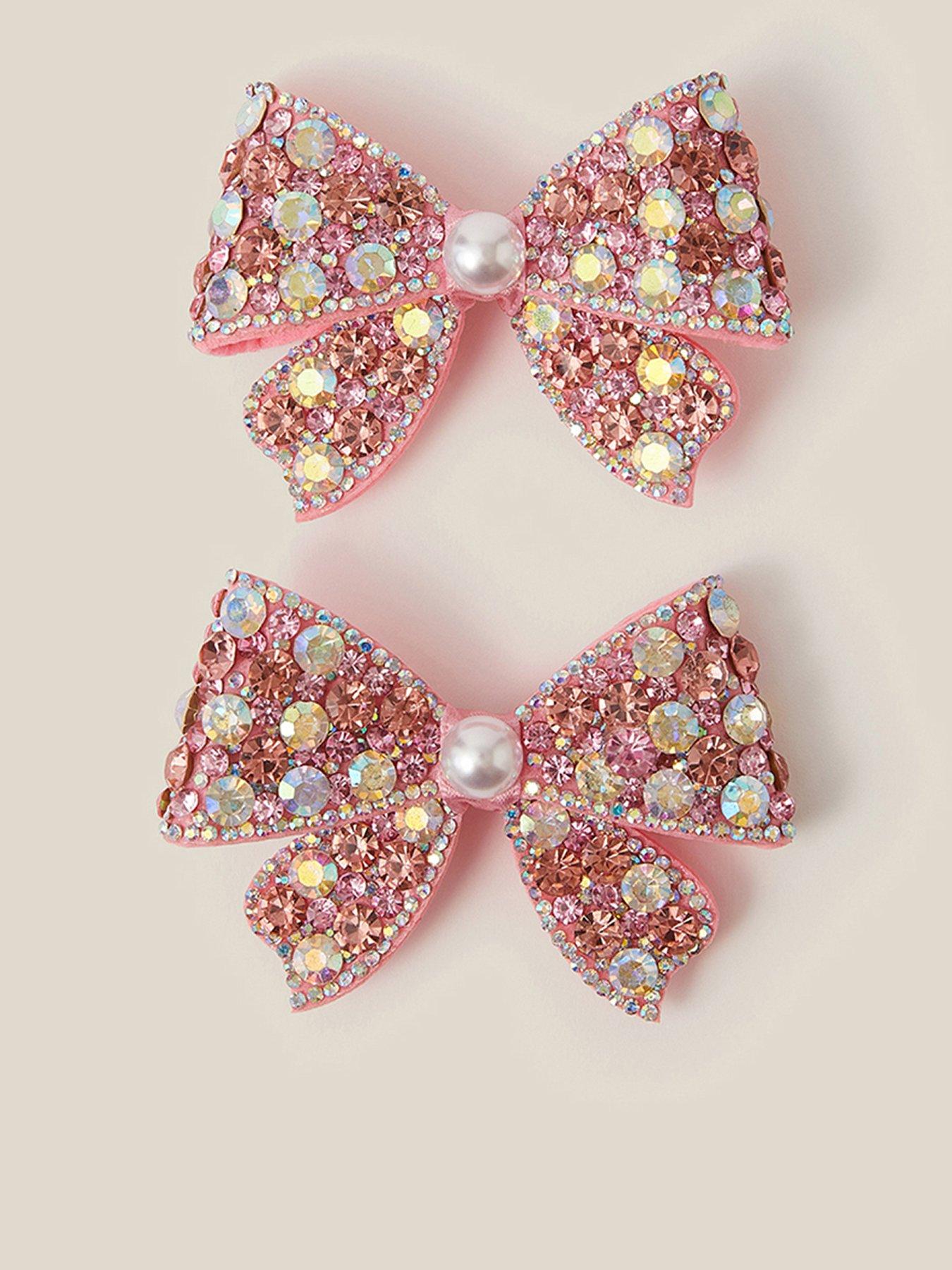 Image 1 of 2 of Monsoon Girls 2 Pack Frosted Bow Clips - Pink
