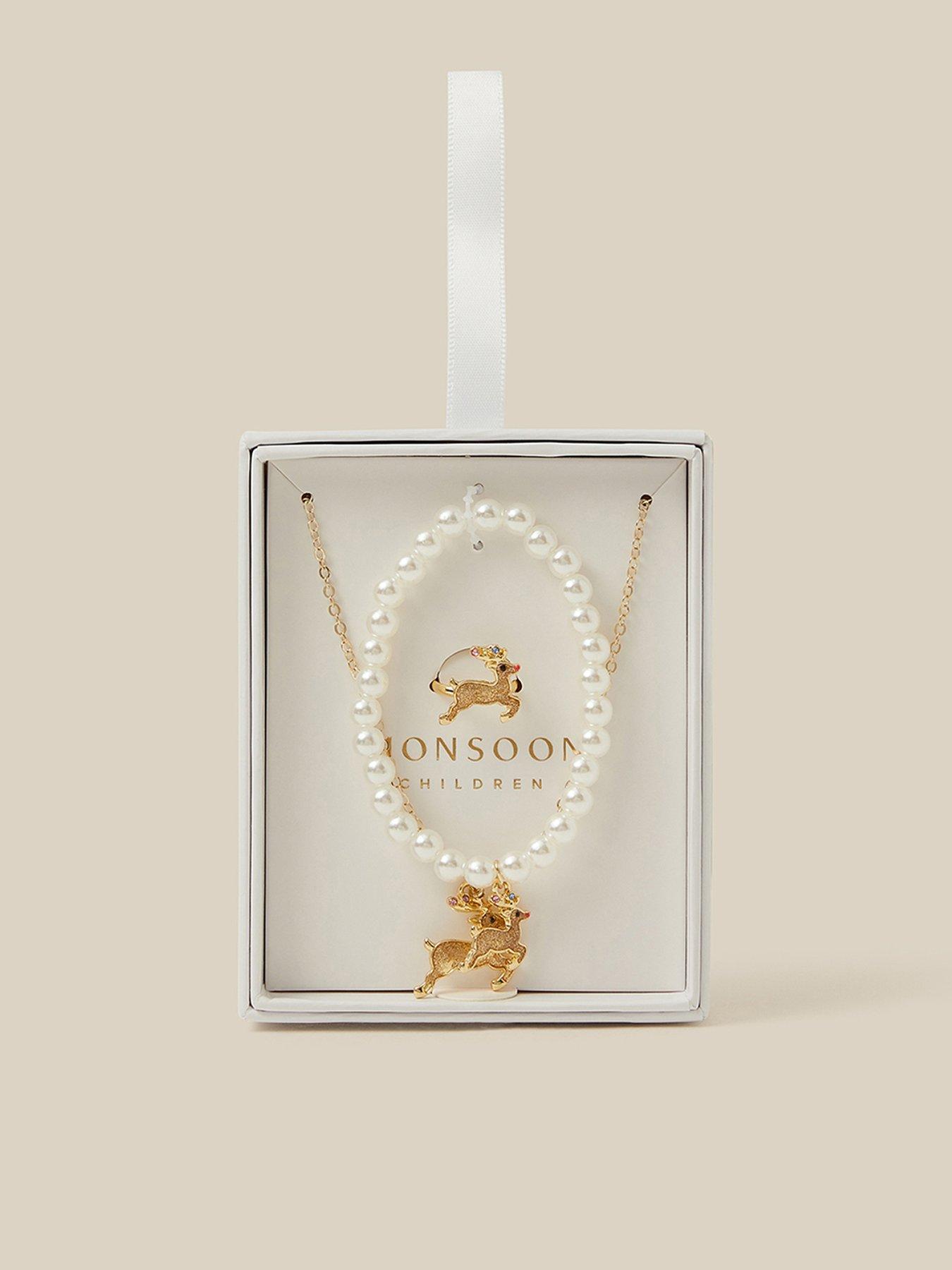 Image 1 of 3 of Monsoon Girls Reindeer Jewellery Box Set - Gold