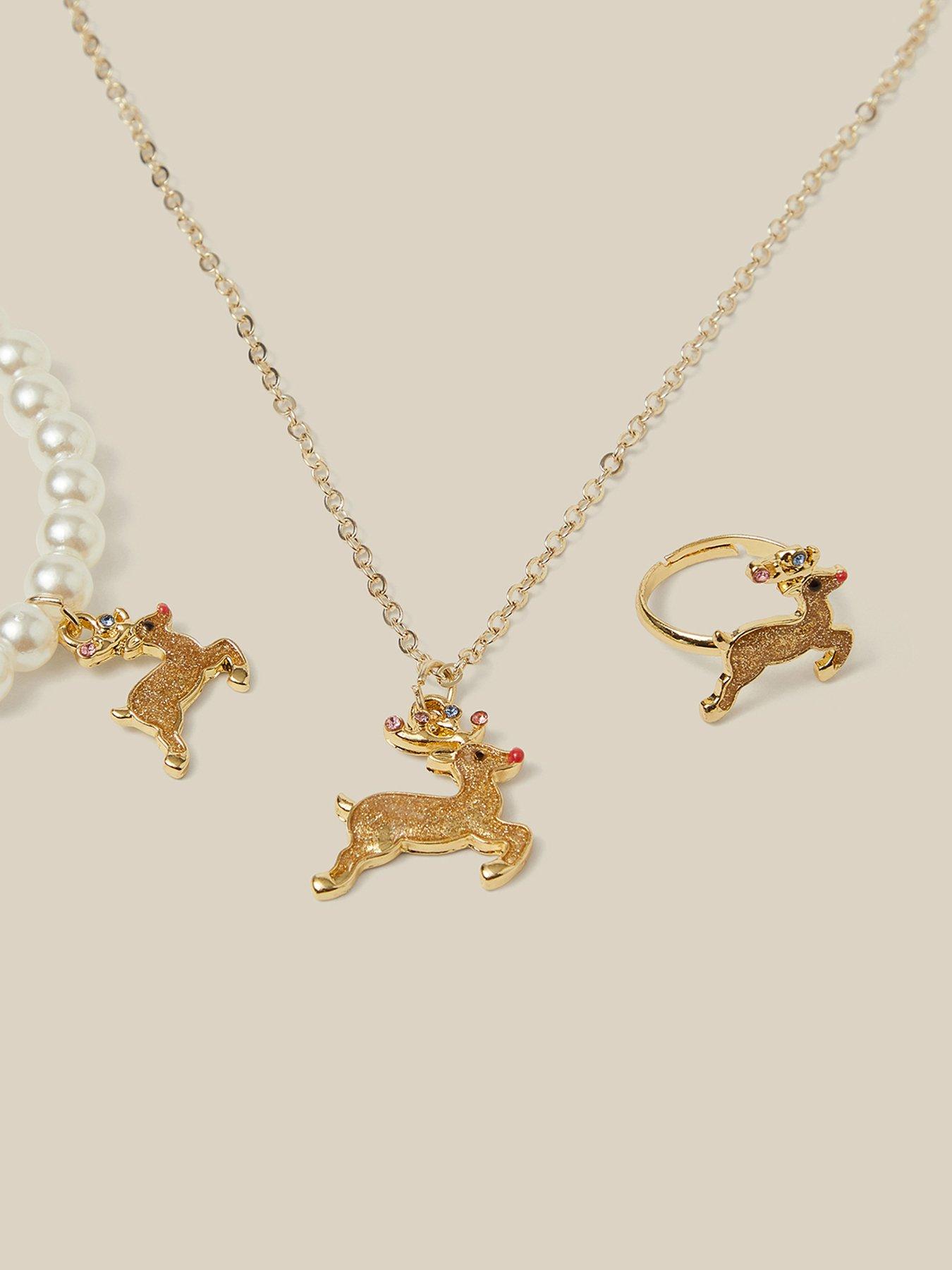 Image 3 of 3 of Monsoon Girls Reindeer Jewellery Box Set - Gold