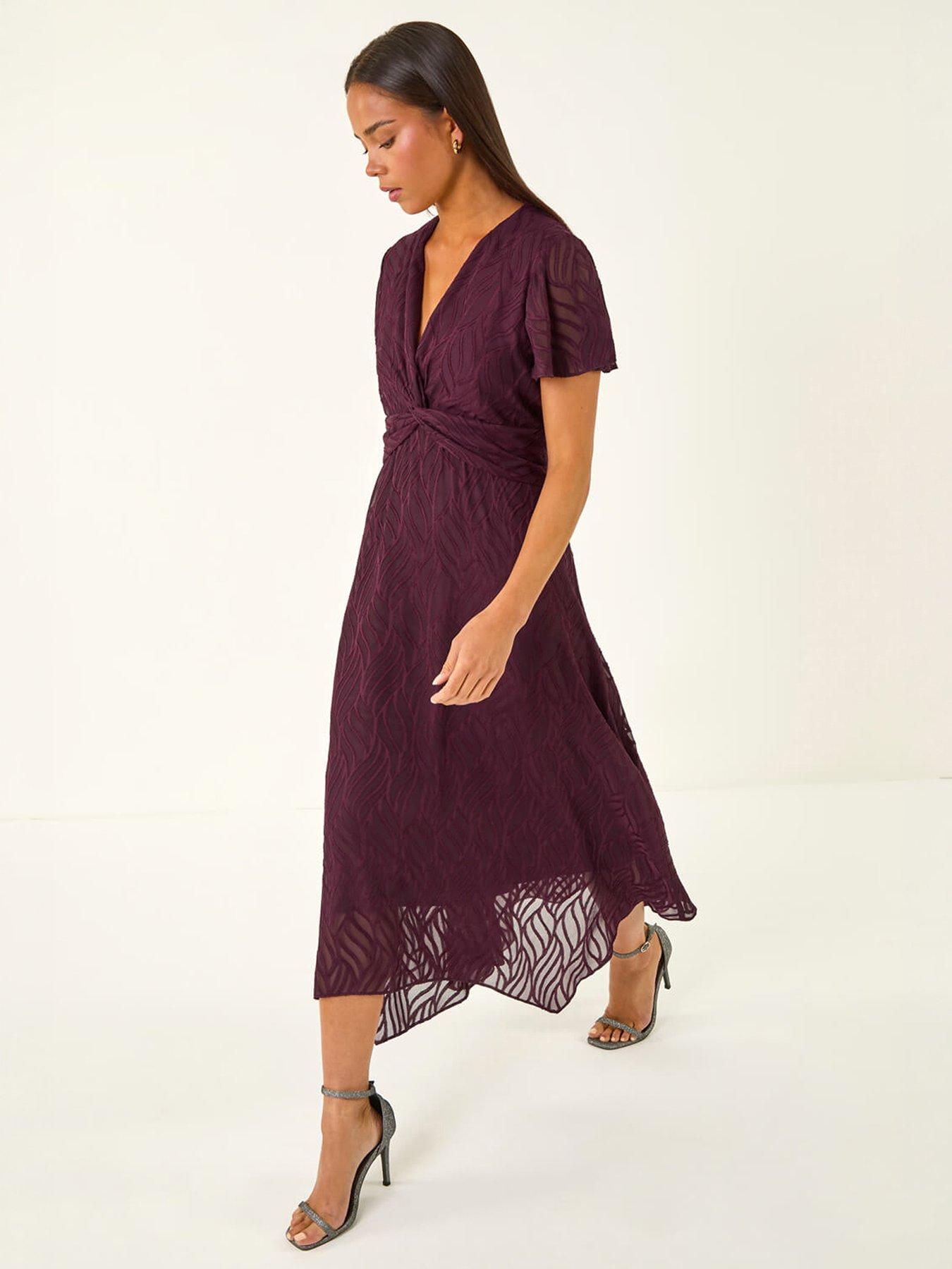 Roman Petite Front Twist Jacquard Dress
