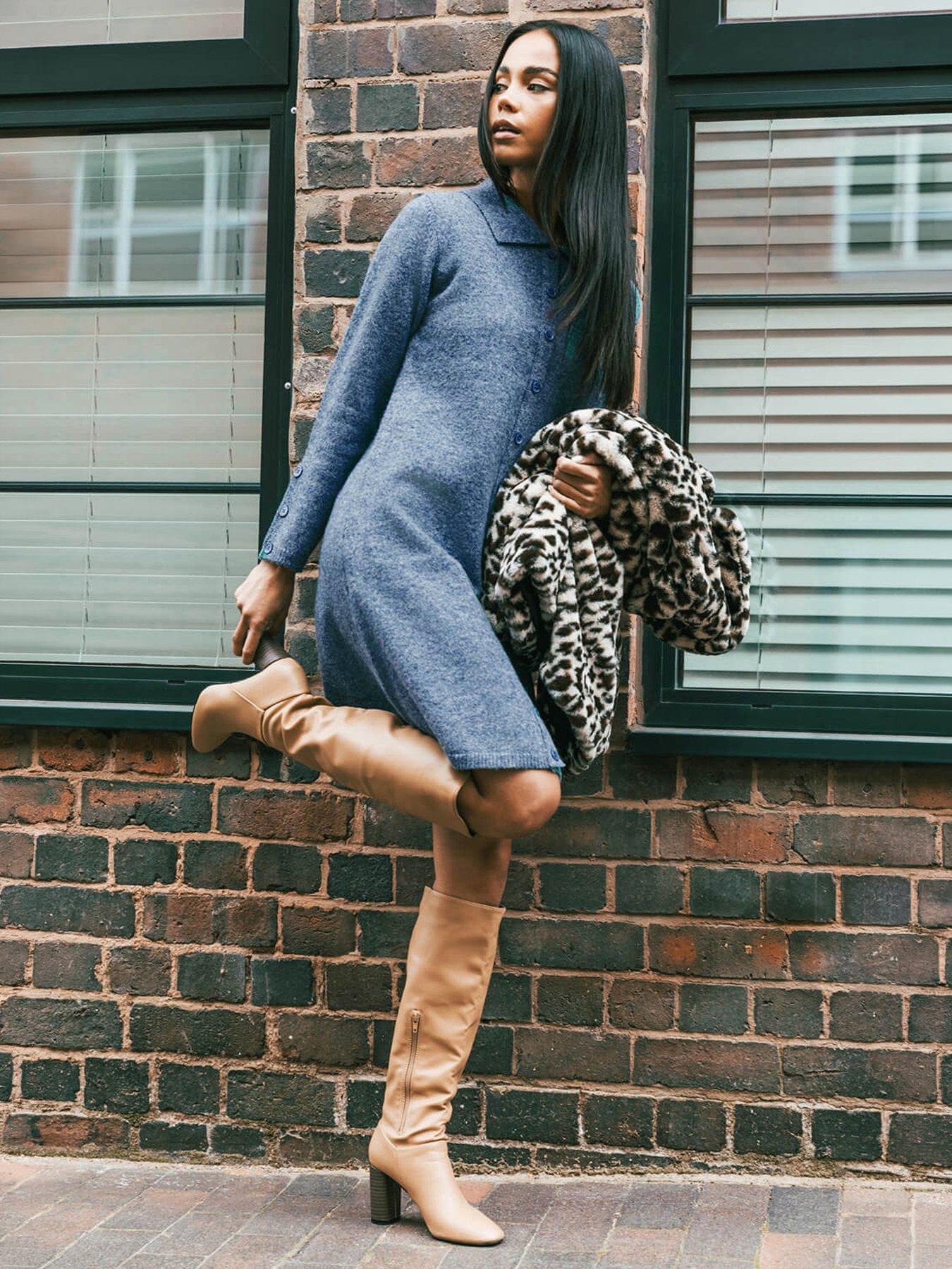 Roman Petite Collared Knit Shift Dress