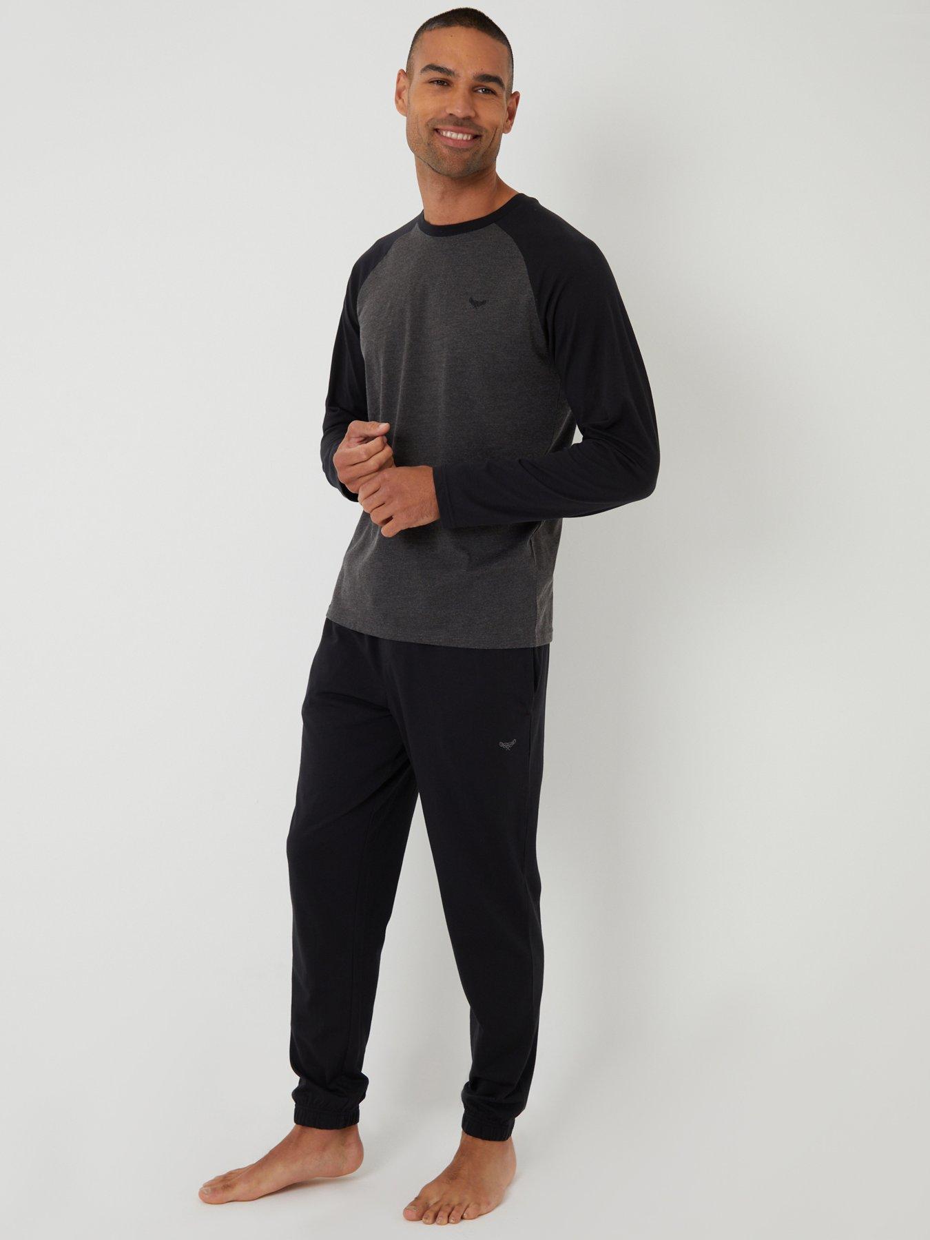 Image 1 of 3 of Threadbare Long Sleeve Raglan Top & Cuffed Bottoms Lounge Set In Black