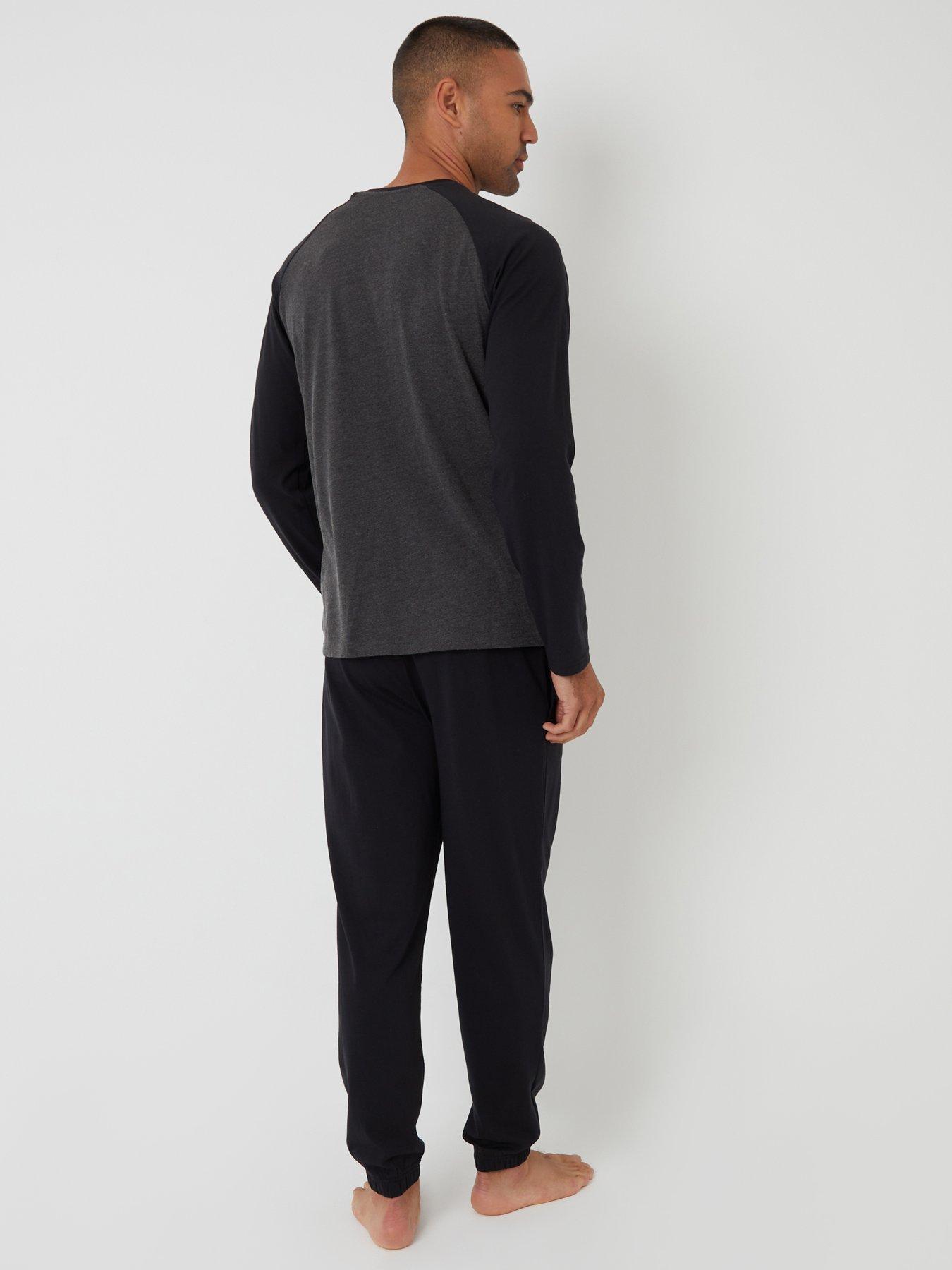 Image 2 of 3 of Threadbare Long Sleeve Raglan Top & Cuffed Bottoms Lounge Set In Black