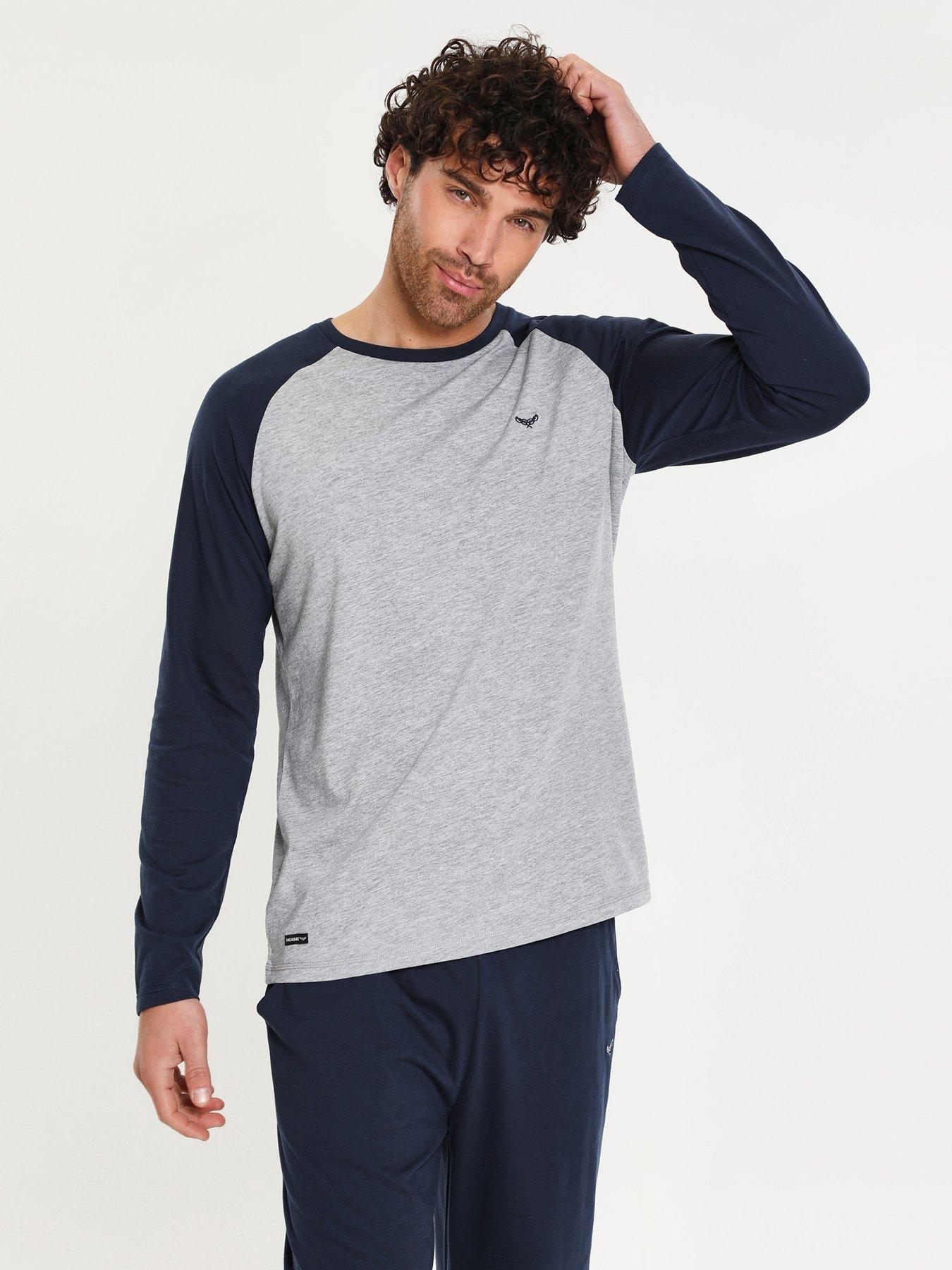 Image 1 of 4 of Threadbare Mens Soft Jersey Raglan Cuffed Pyjama Set - Grey
