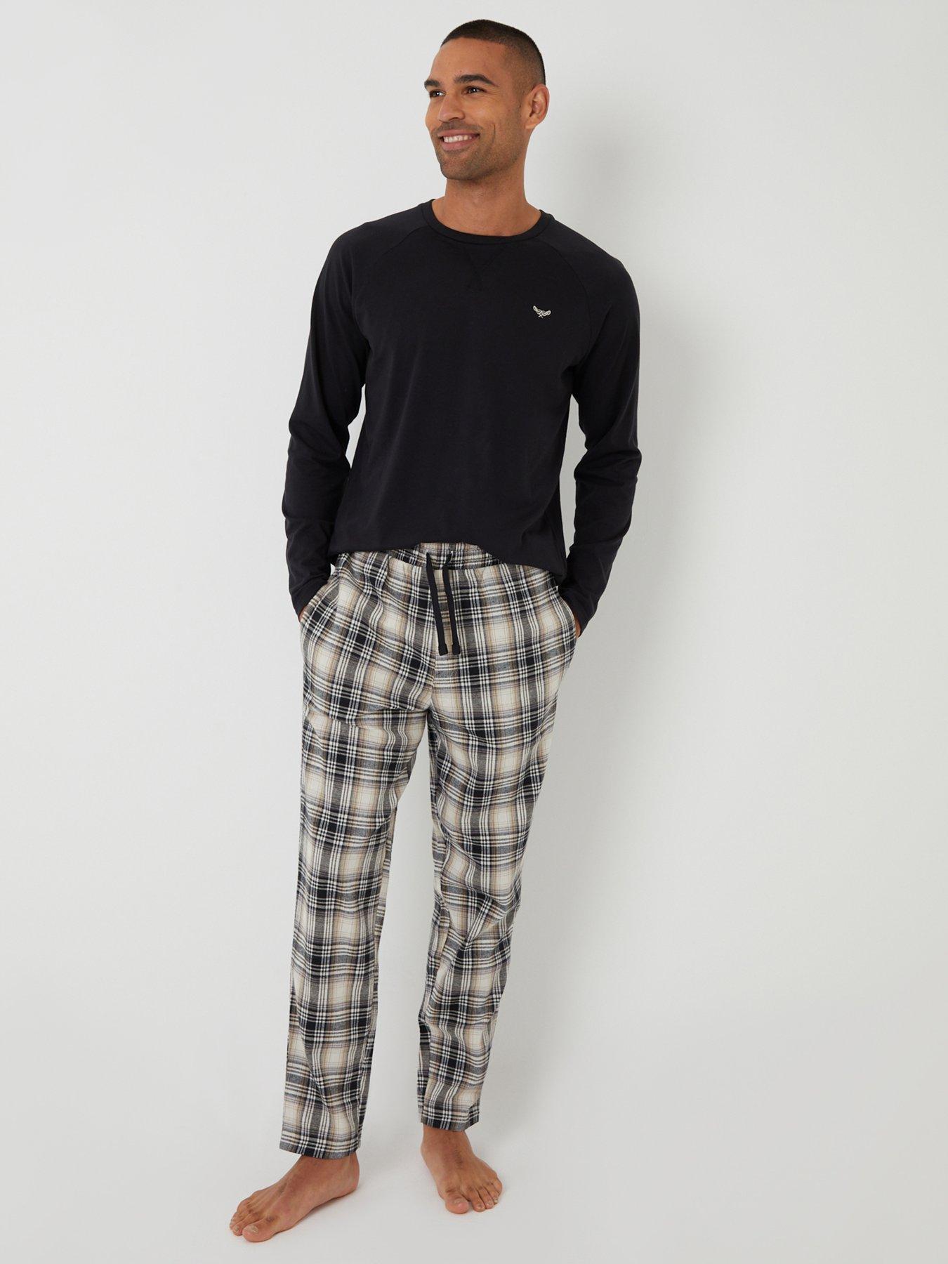 Image 1 of 4 of Threadbare Mens Long Sleeve 2 Piece Pyjama Set - Ecru Check