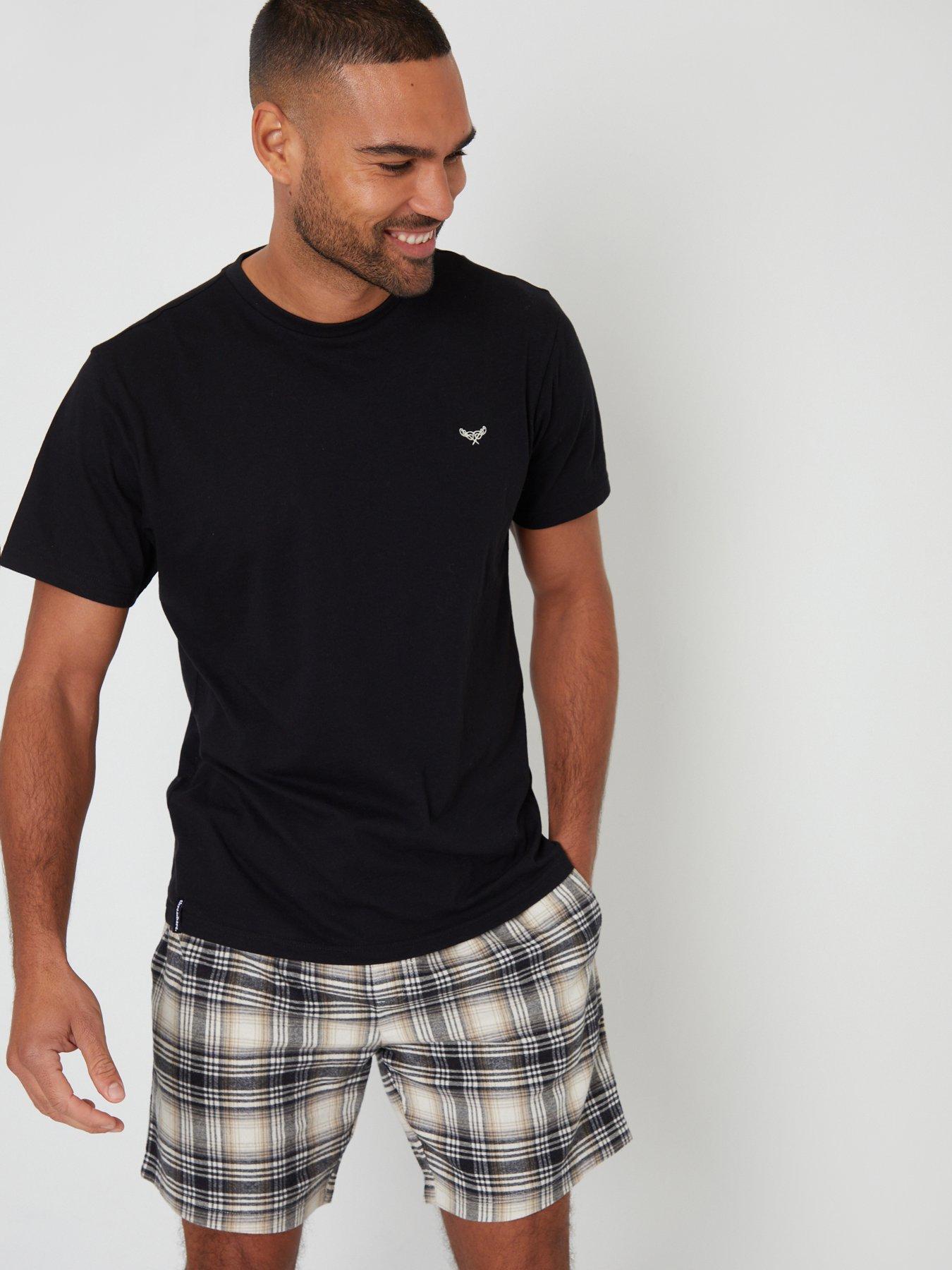 Image 1 of 4 of Threadbare Mens Cotton-Rich Checked Short Pyjama Set - Black