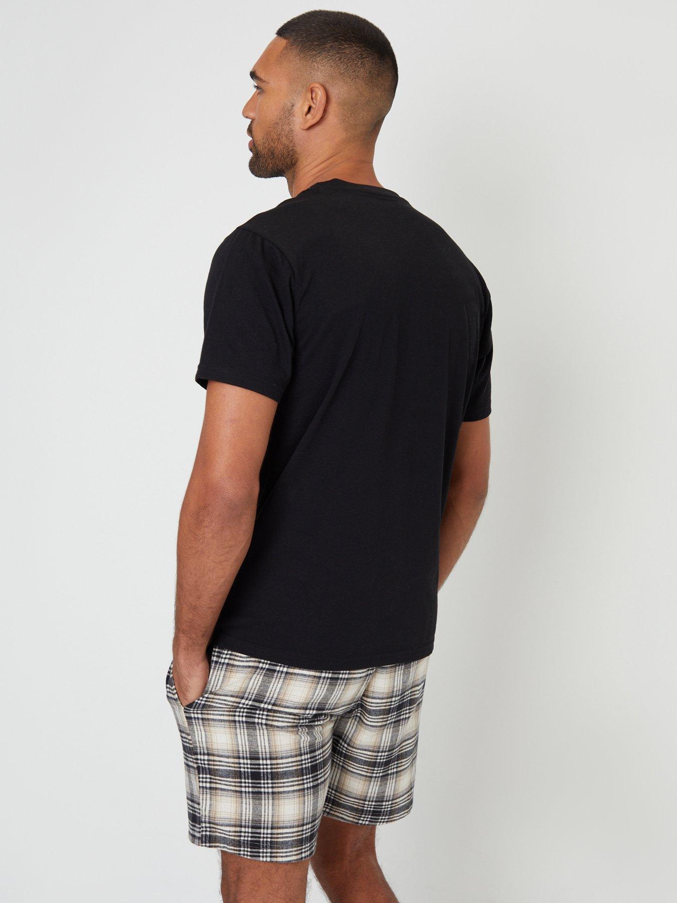 Image 2 of 4 of Threadbare Mens Cotton-Rich Checked Short Pyjama Set - Black