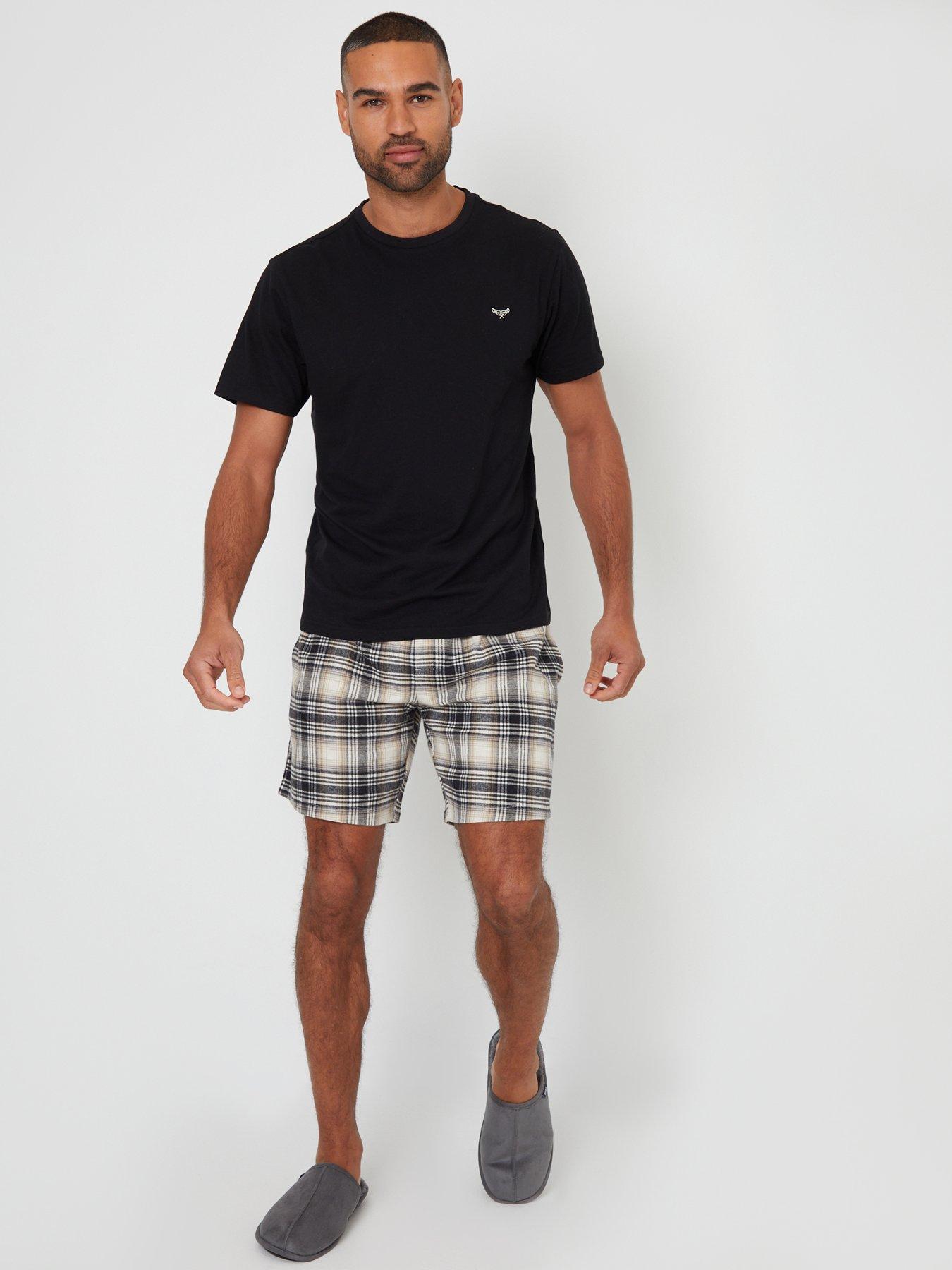 Image 3 of 4 of Threadbare Mens Cotton-Rich Checked Short Pyjama Set - Black