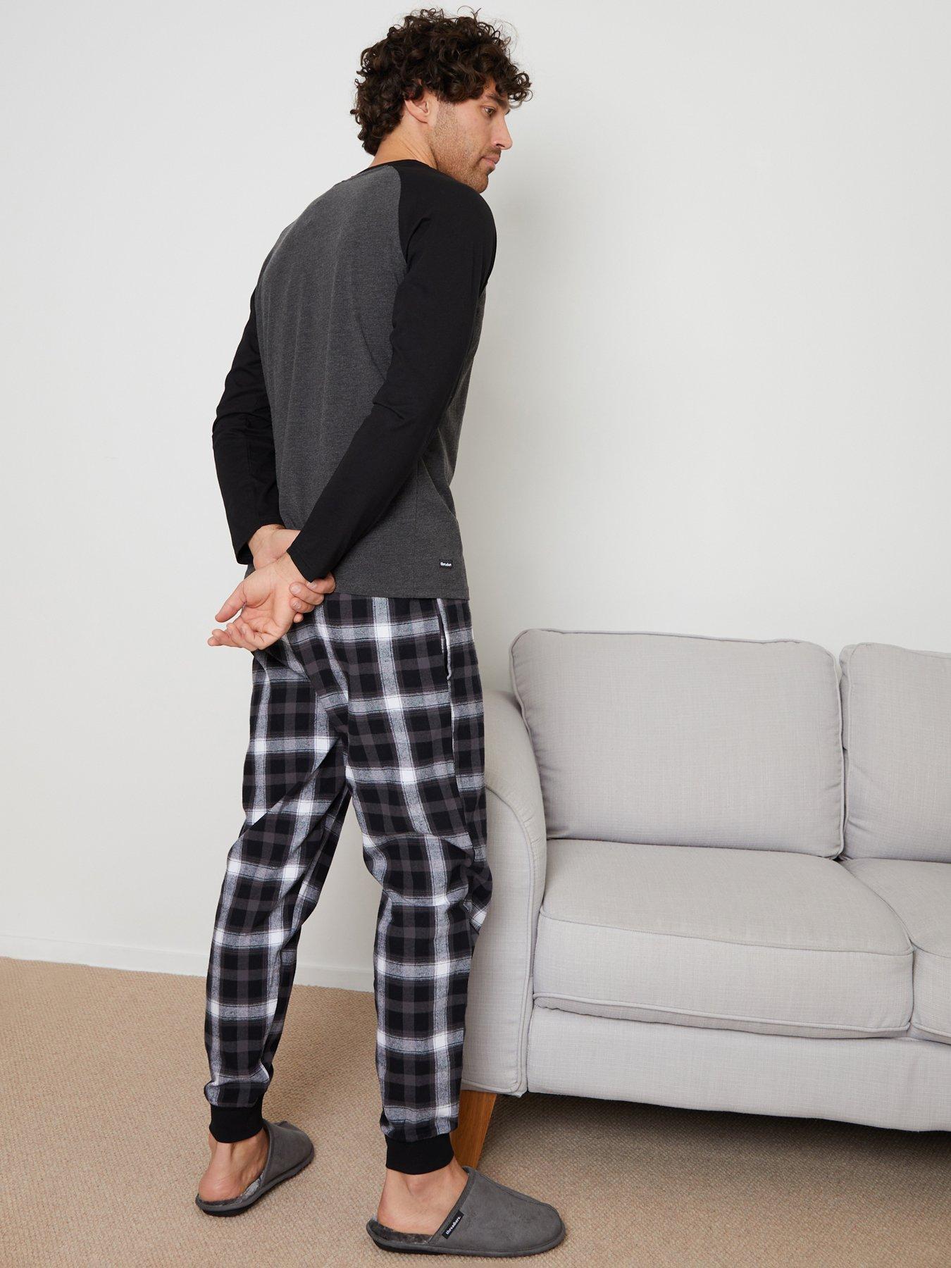Image 2 of 4 of Threadbare Long Sleeve Raglan Top & Cuffed Bottoms Lounge Set In Black Check