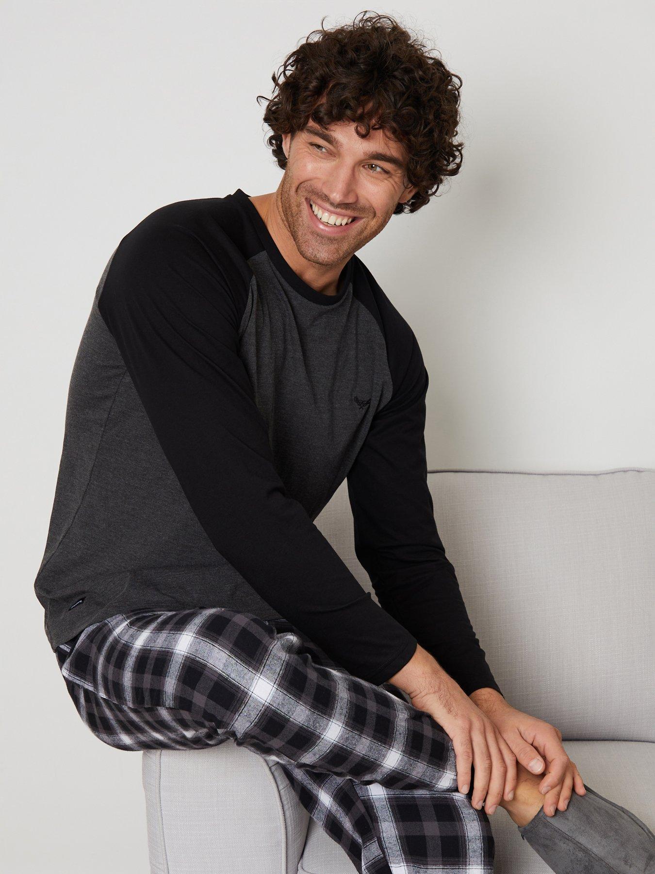 Image 3 of 4 of Threadbare Long Sleeve Raglan Top & Cuffed Bottoms Lounge Set In Black Check