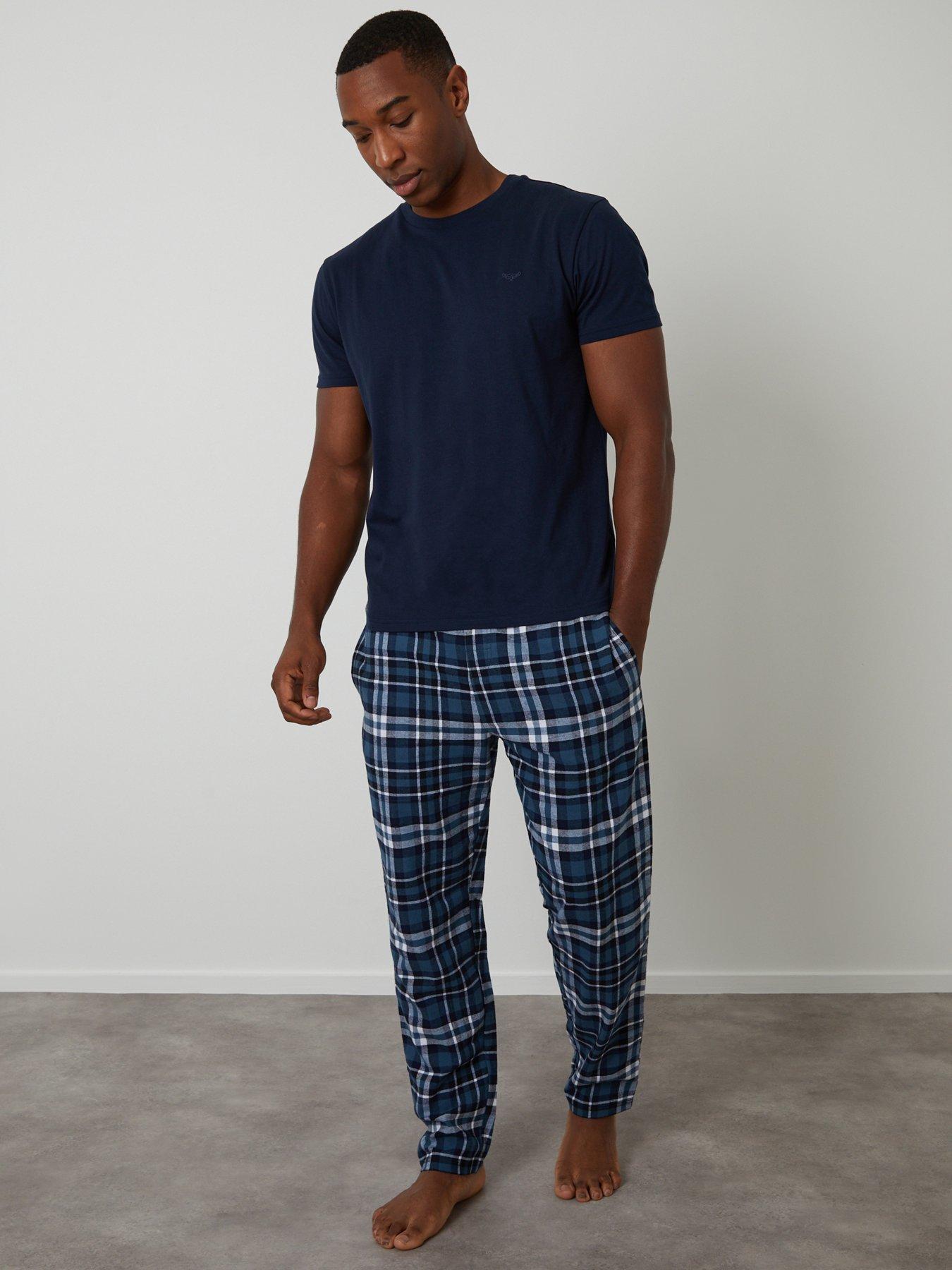 Image 1 of 4 of Threadbare T-shirt & Cotton Flannel Trousers Pyjama Set In Navy Check