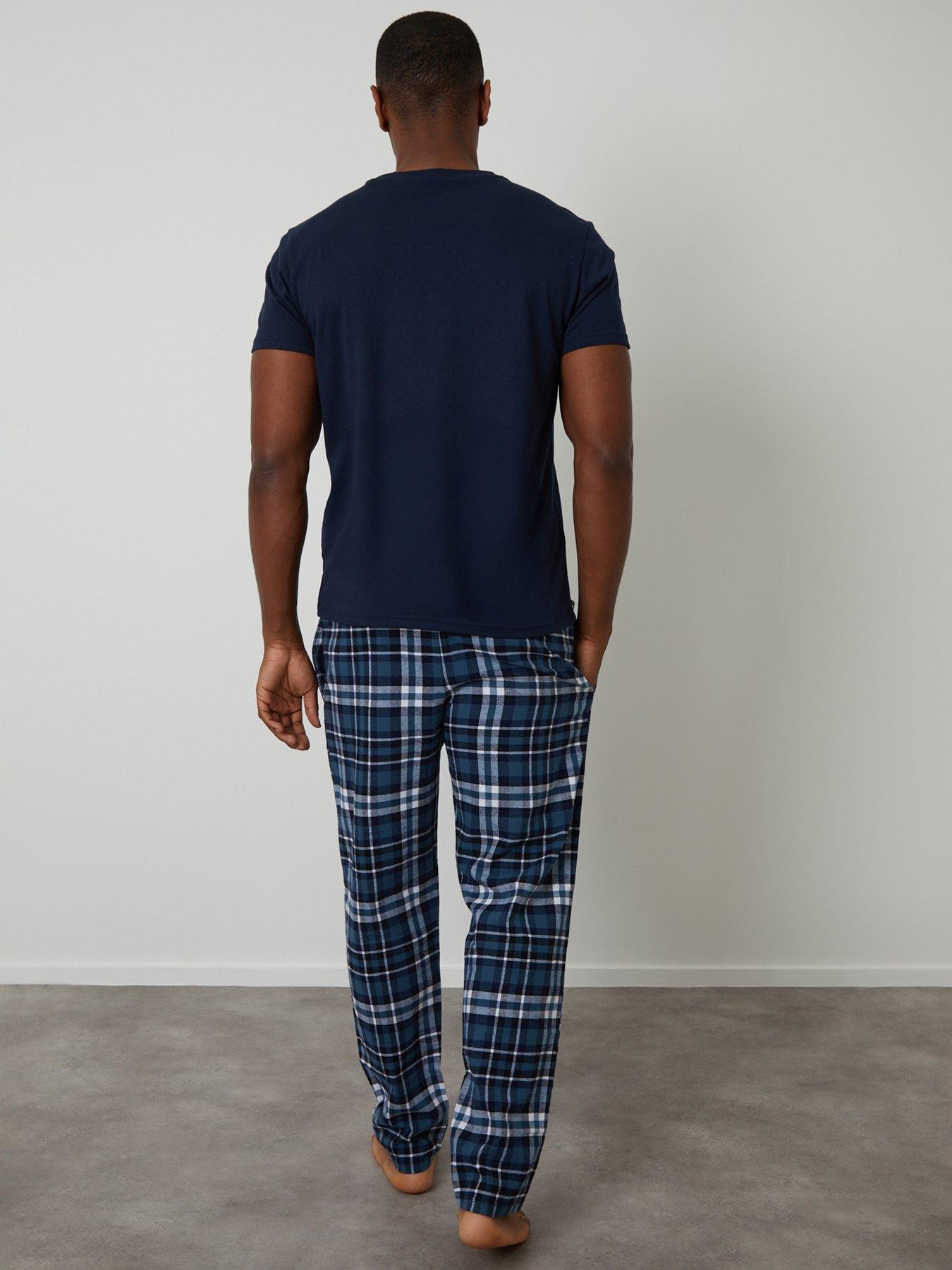 Image 2 of 4 of Threadbare T-shirt & Cotton Flannel Trousers Pyjama Set In Navy Check