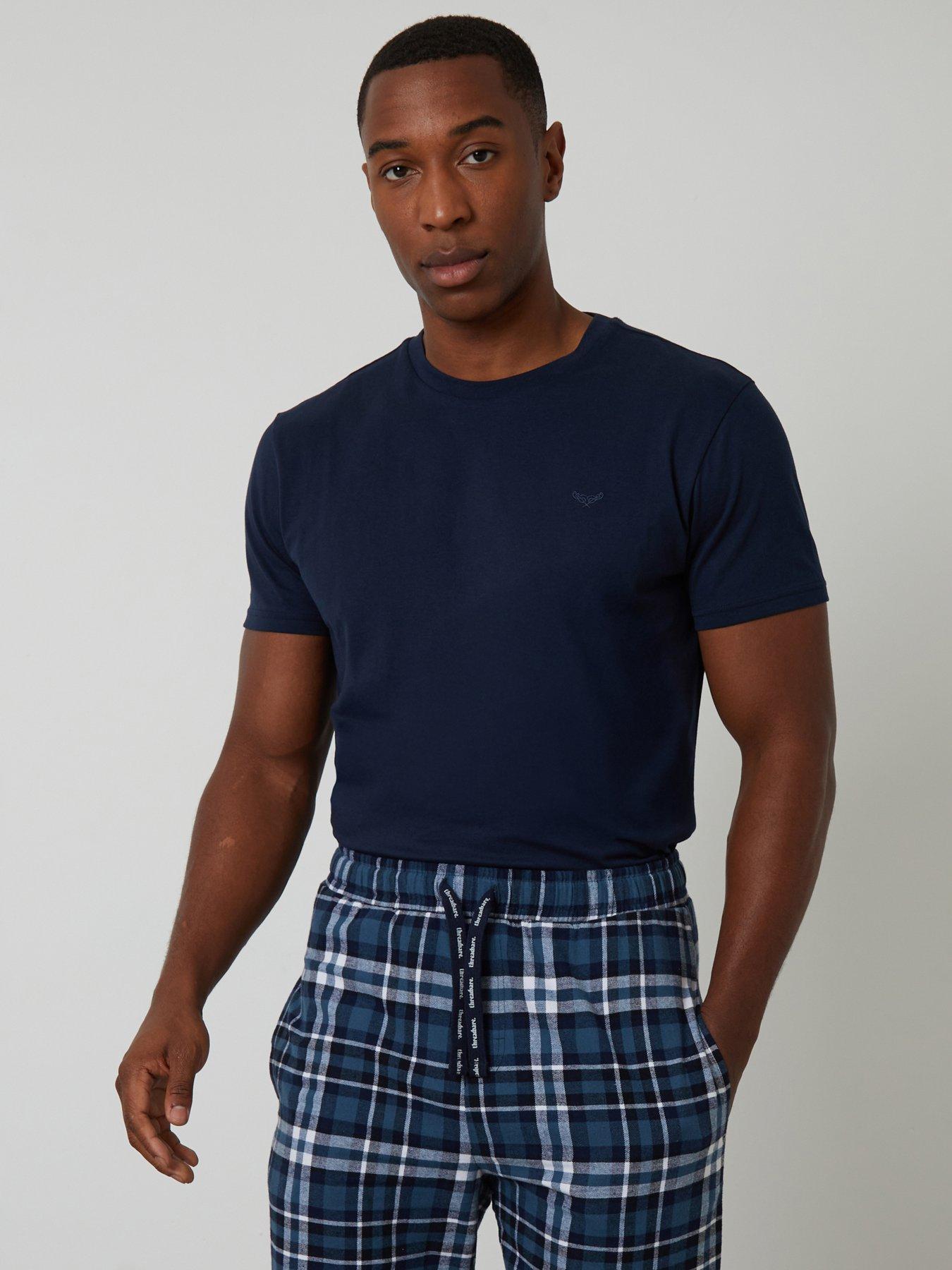 Image 3 of 4 of Threadbare T-shirt & Cotton Flannel Trousers Pyjama Set In Navy Check