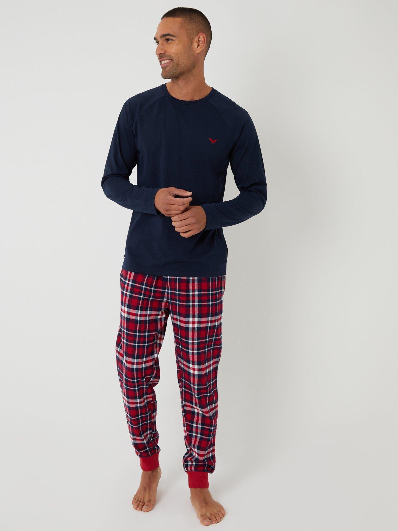 Image 1 of 4 of Threadbare Mens Long Sleeve Jersey Top Check Pyjama Set - Red Check