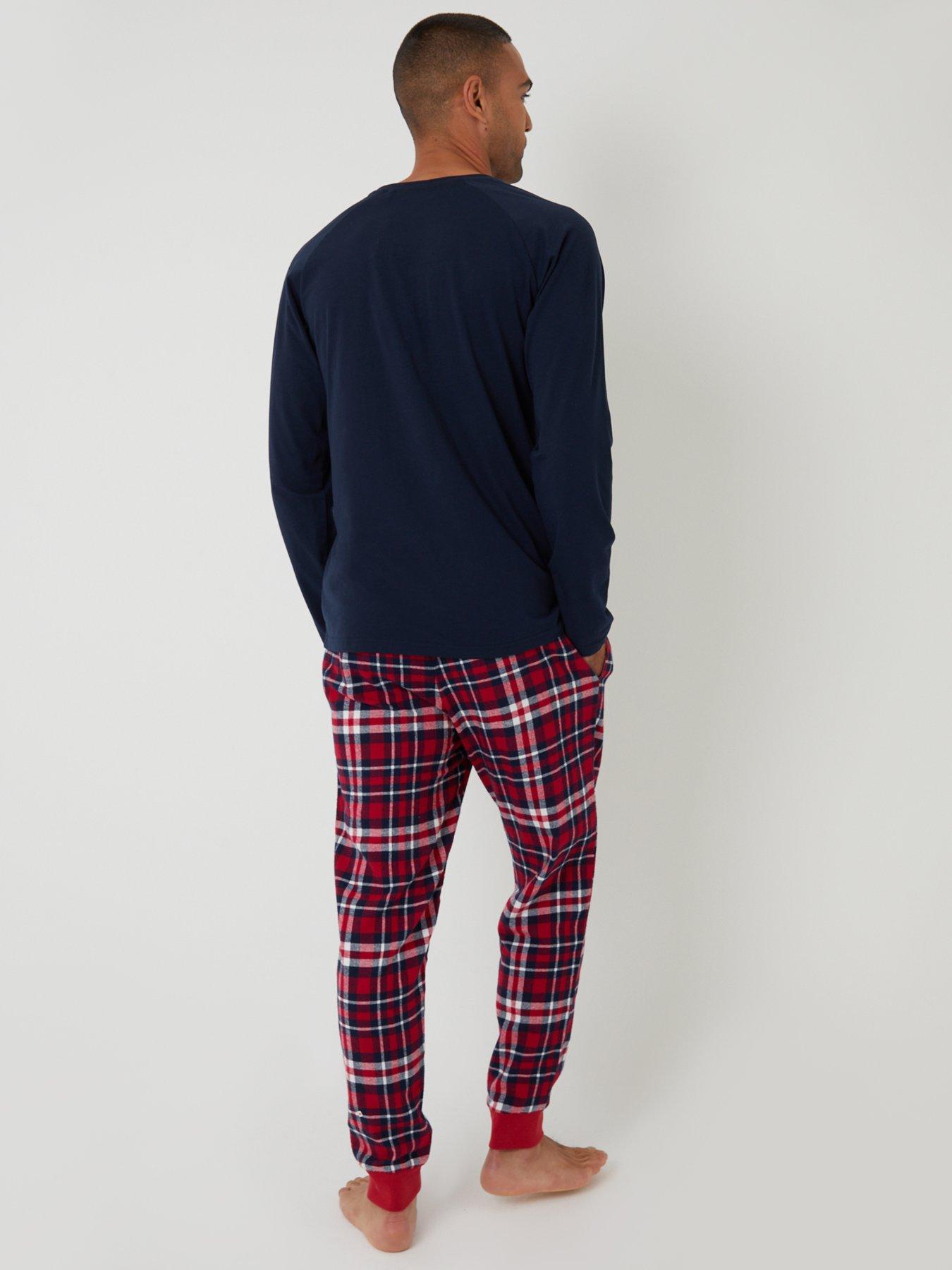 Image 2 of 4 of Threadbare Mens Long Sleeve Jersey Top Check Pyjama Set - Red Check