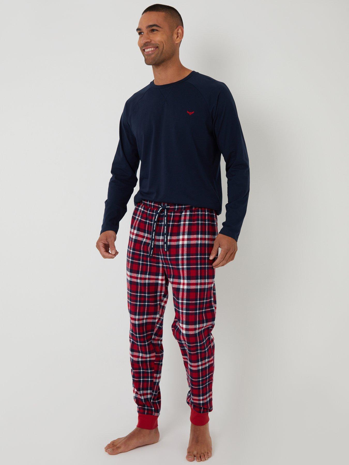Image 3 of 4 of Threadbare Mens Long Sleeve Jersey Top Check Pyjama Set - Red Check