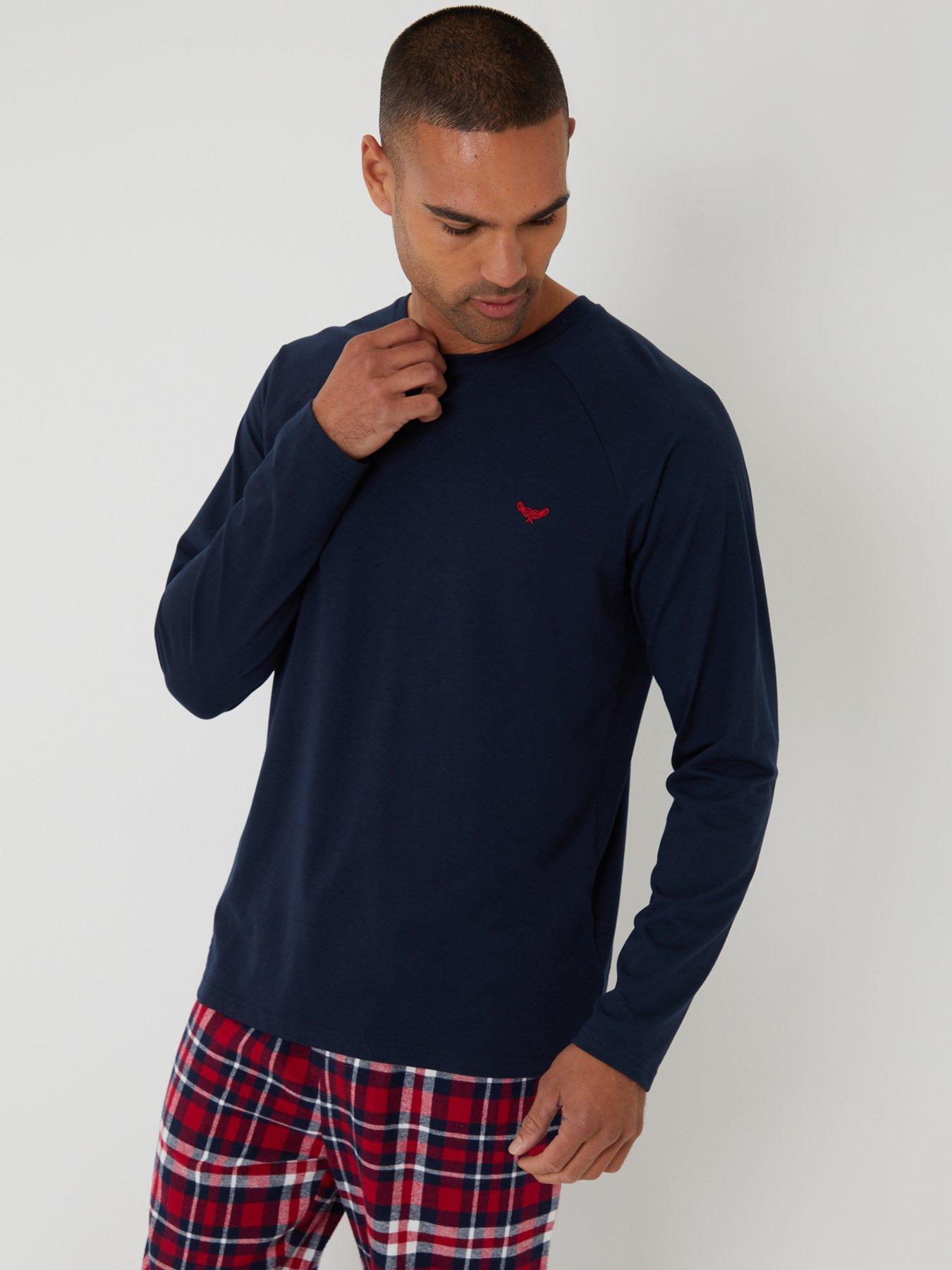 Image 4 of 4 of Threadbare Mens Long Sleeve Jersey Top Check Pyjama Set - Red Check
