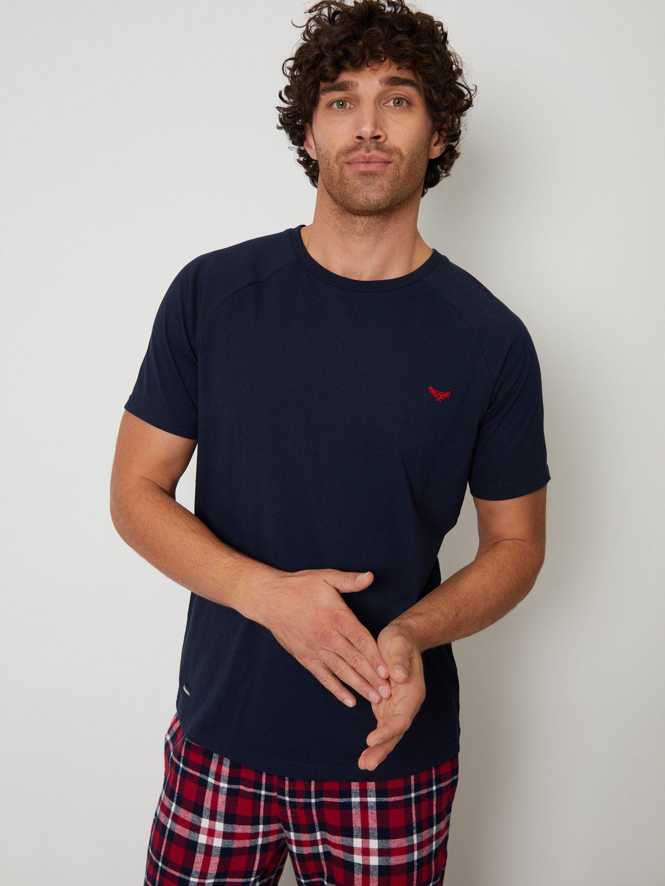 Image 5 of 5 of Threadbare Mens Jersey T-Shirt Checked Cuffed Pyjama Set - Navy