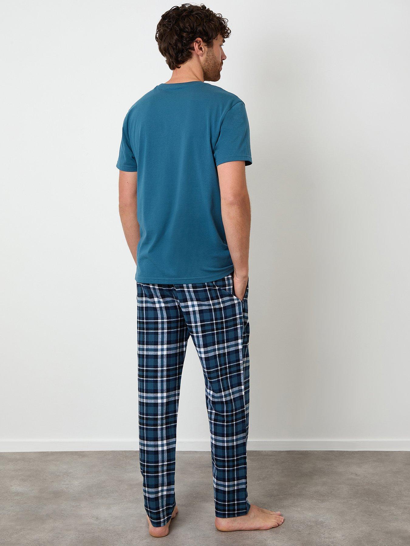 Image 2 of 4 of Threadbare Mens Checked Flannel Drawcord Pyjama Set - Blue