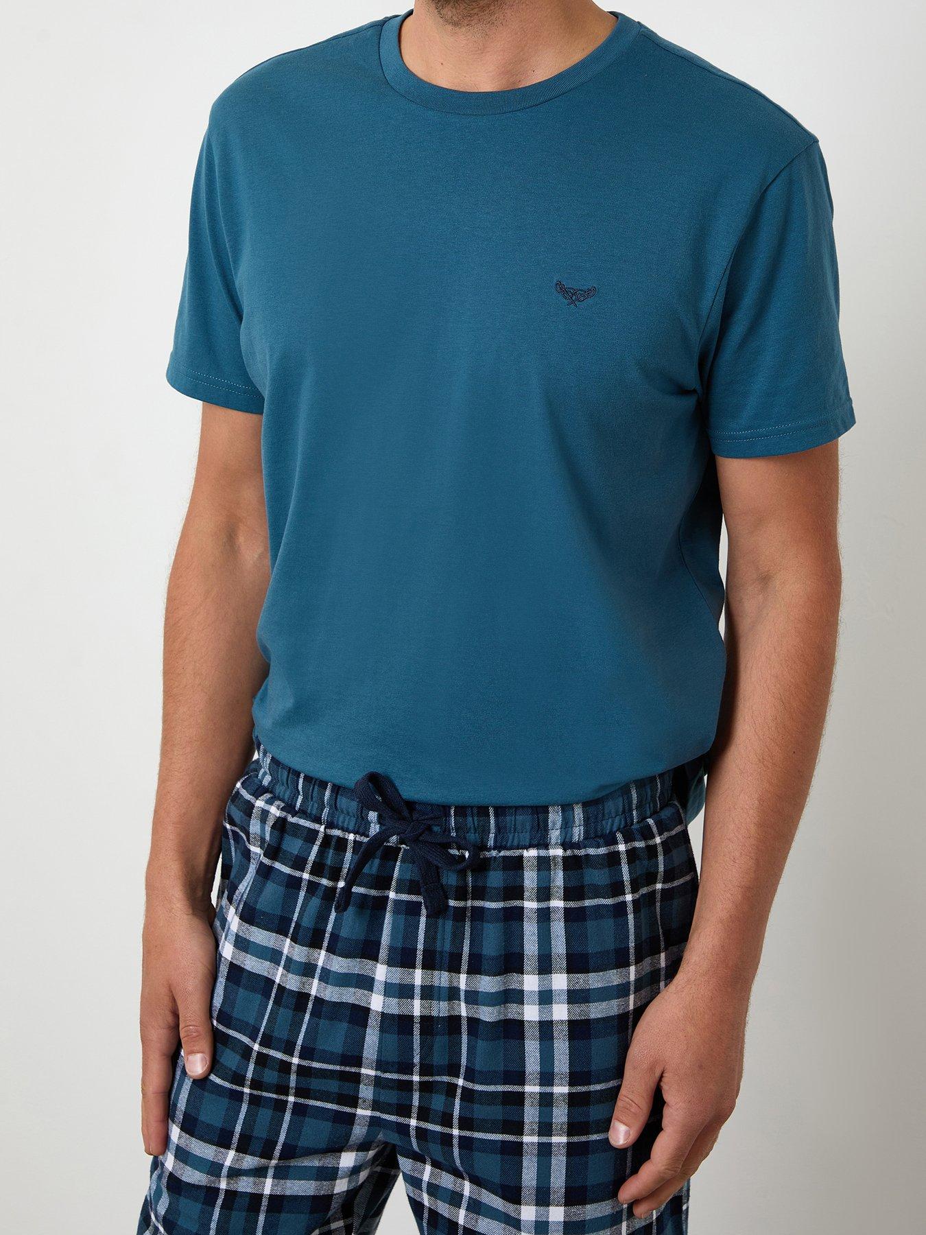 Image 4 of 4 of Threadbare Mens Checked Flannel Drawcord Pyjama Set - Blue