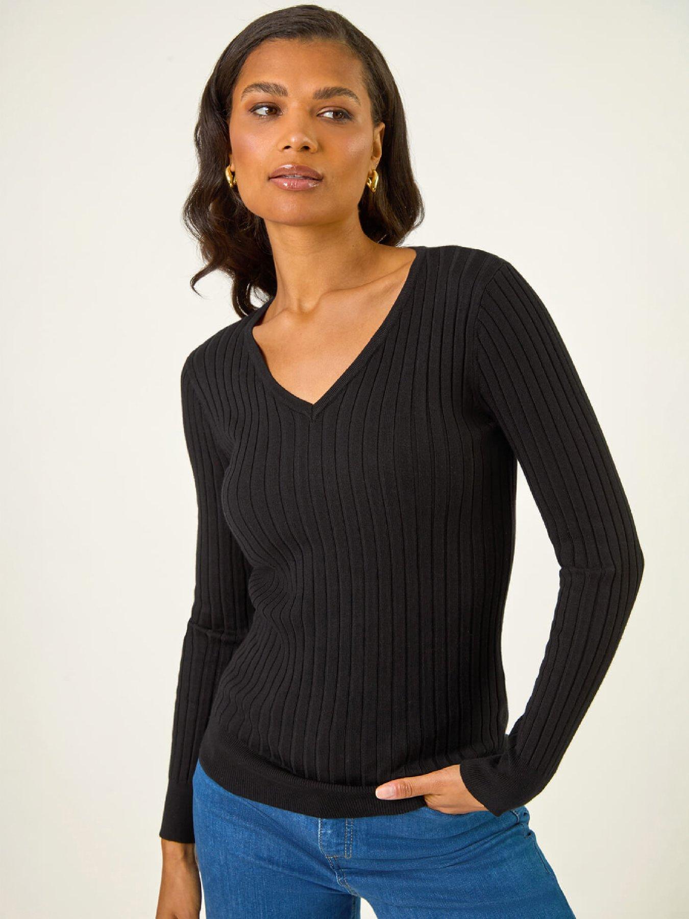 Roman V-neck Ribbed Knit Jumper