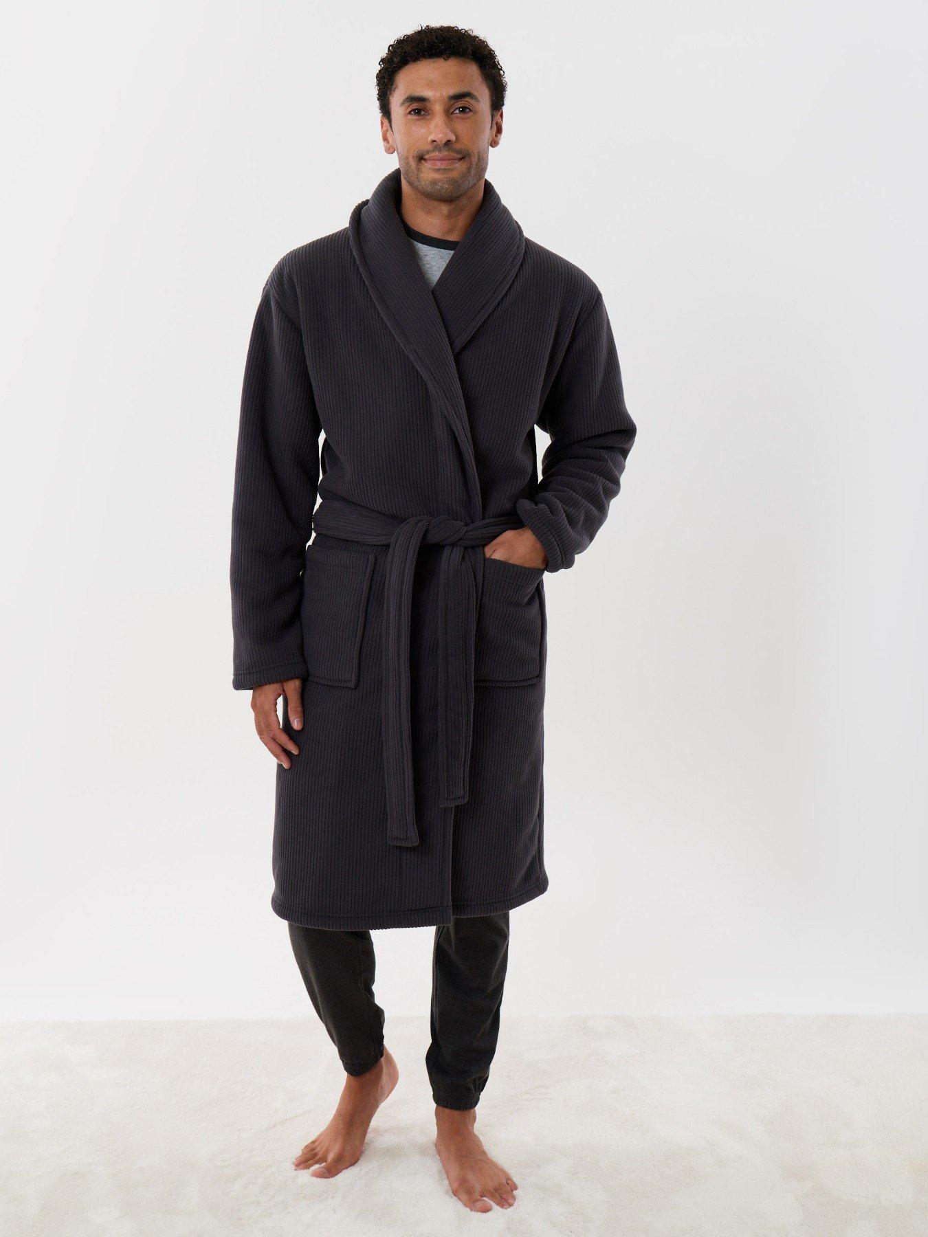 Image 1 of 4 of Threadbare Mens Ribbed Fleece Lined Dressing Gown - Grey