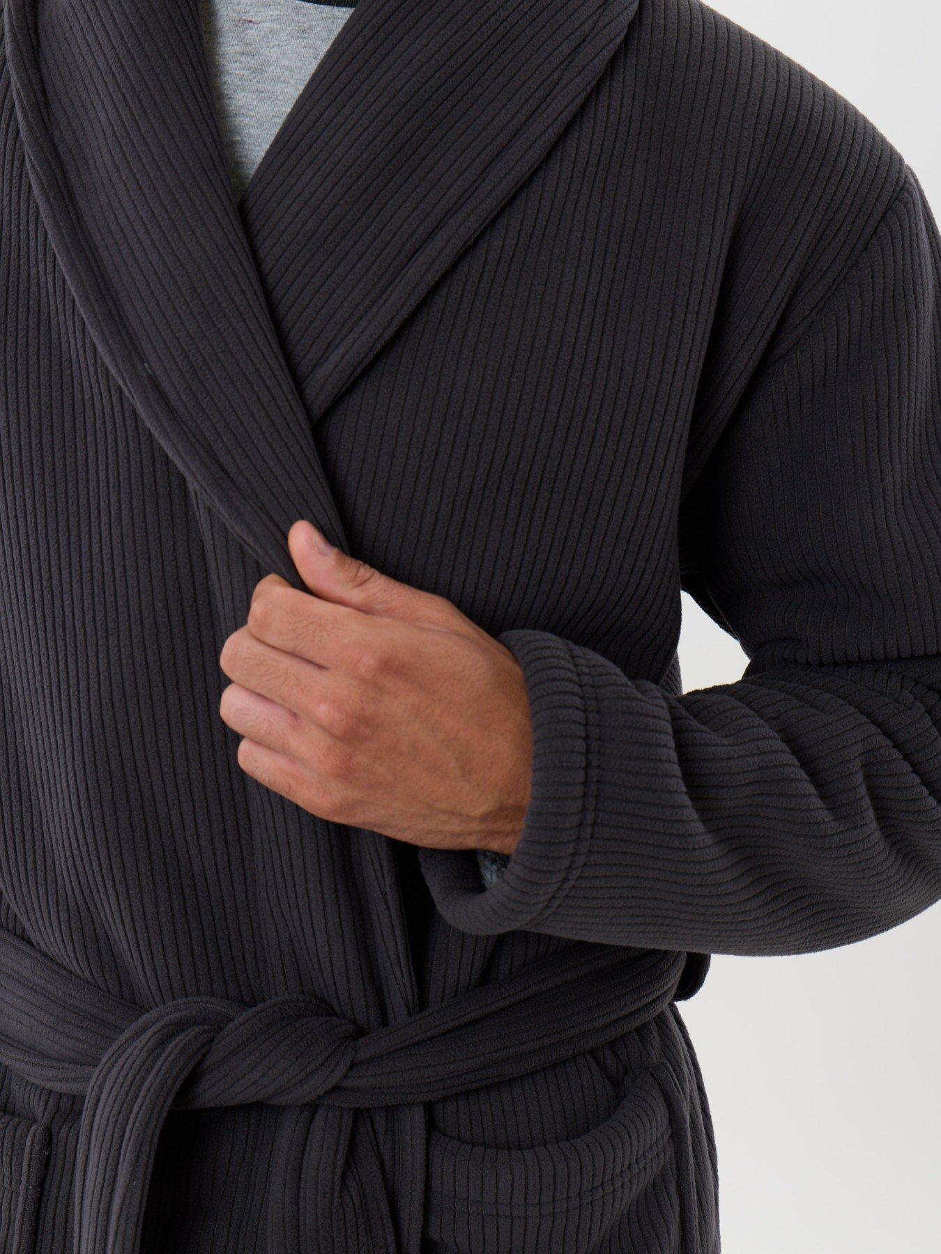 Image 3 of 4 of Threadbare Mens Ribbed Fleece Lined Dressing Gown - Grey