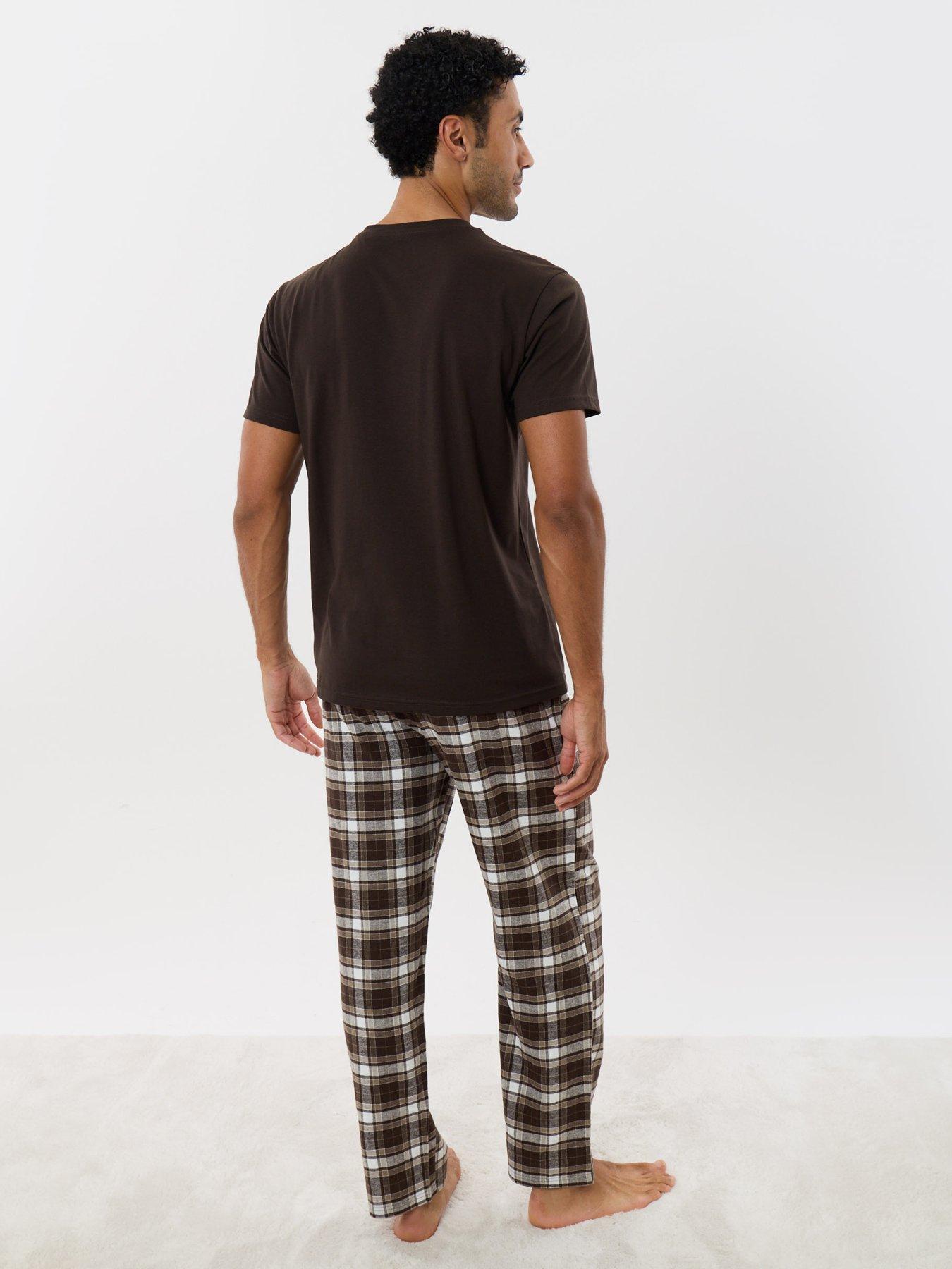 Image 2 of 5 of Threadbare Mens Cotton Rich Checked Pyjama Set - Brown
