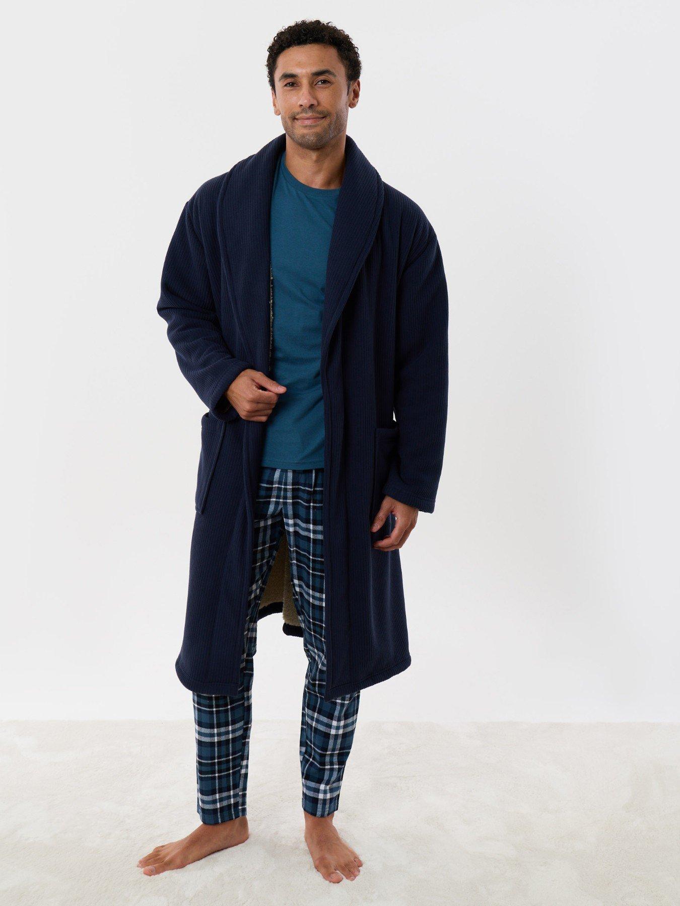 Image 1 of 5 of Threadbare Mens Borg Lined Tie Waist Dressing Gown - Navy
