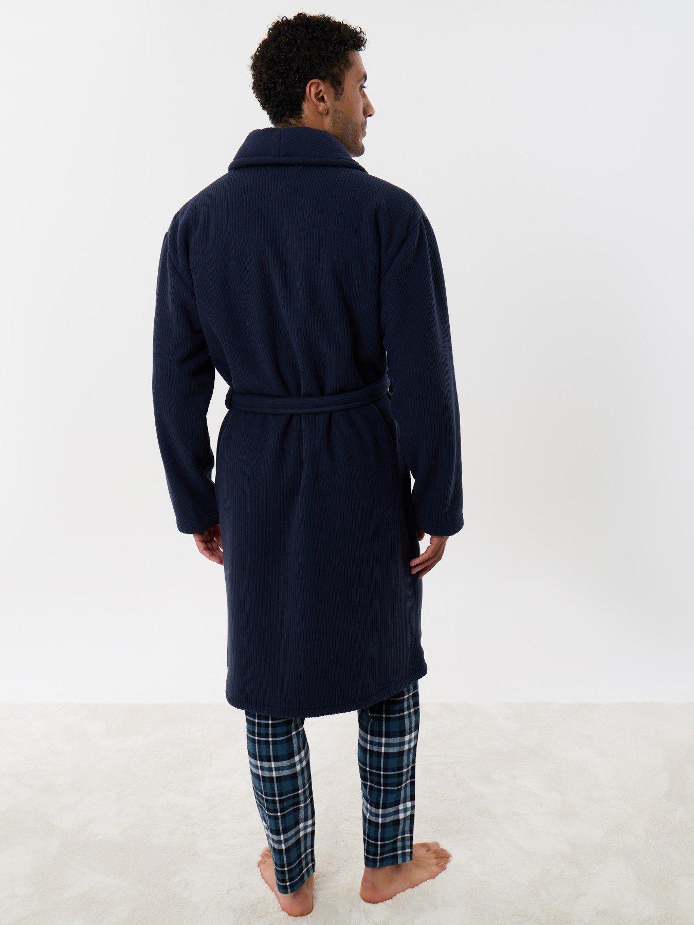 Image 2 of 5 of Threadbare Mens Borg Lined Tie Waist Dressing Gown - Navy
