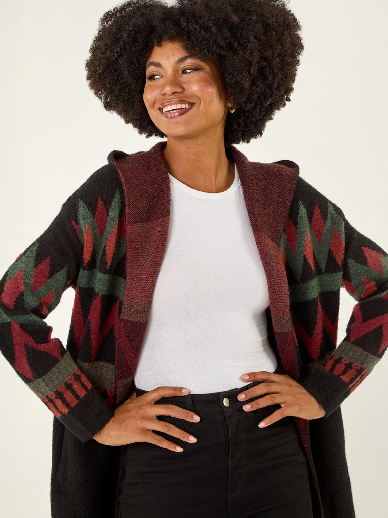 Roman Nordic Pattern Hooded Knit Cardigan