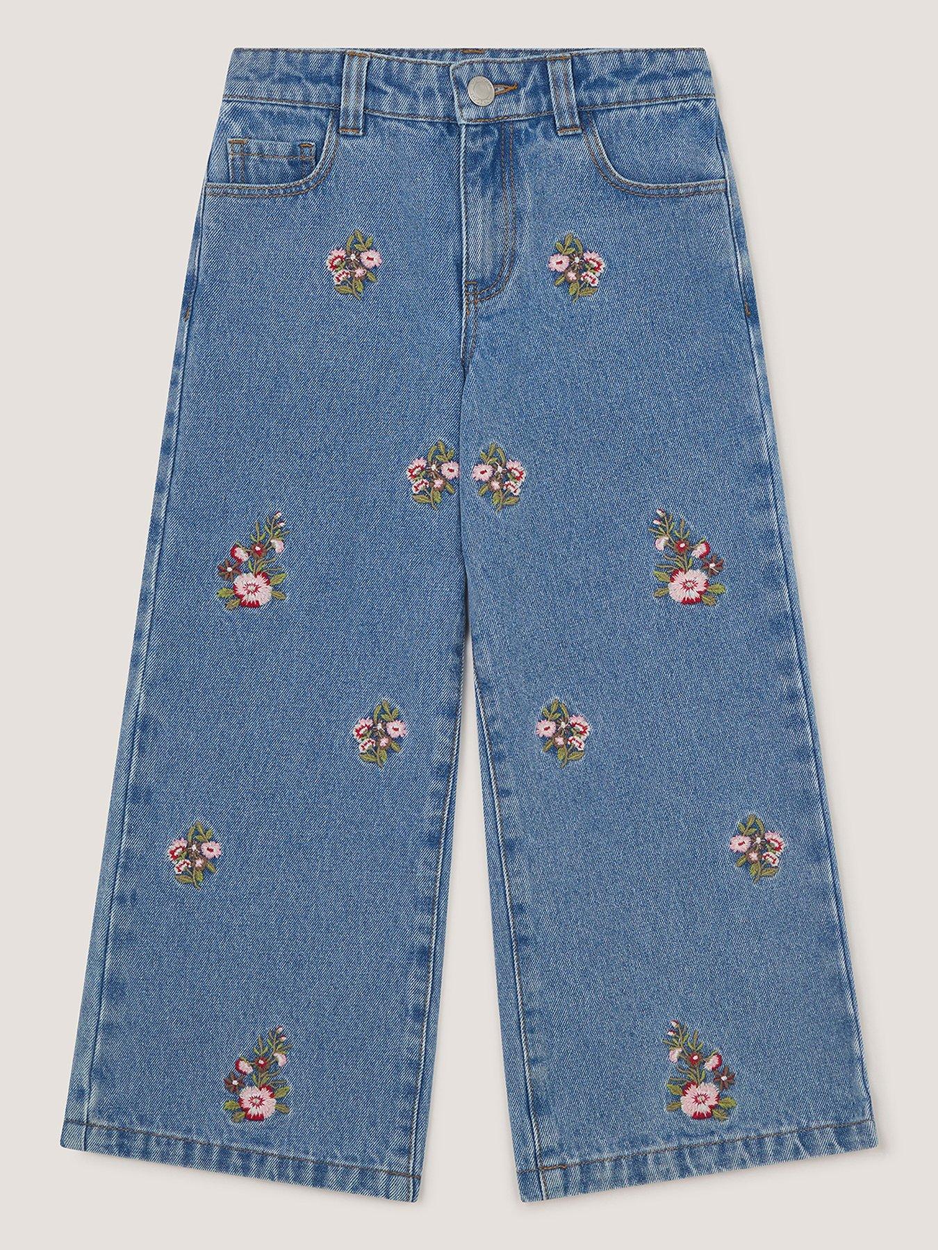 Monsoon Girls Floral Embroidered Jeans - Blue