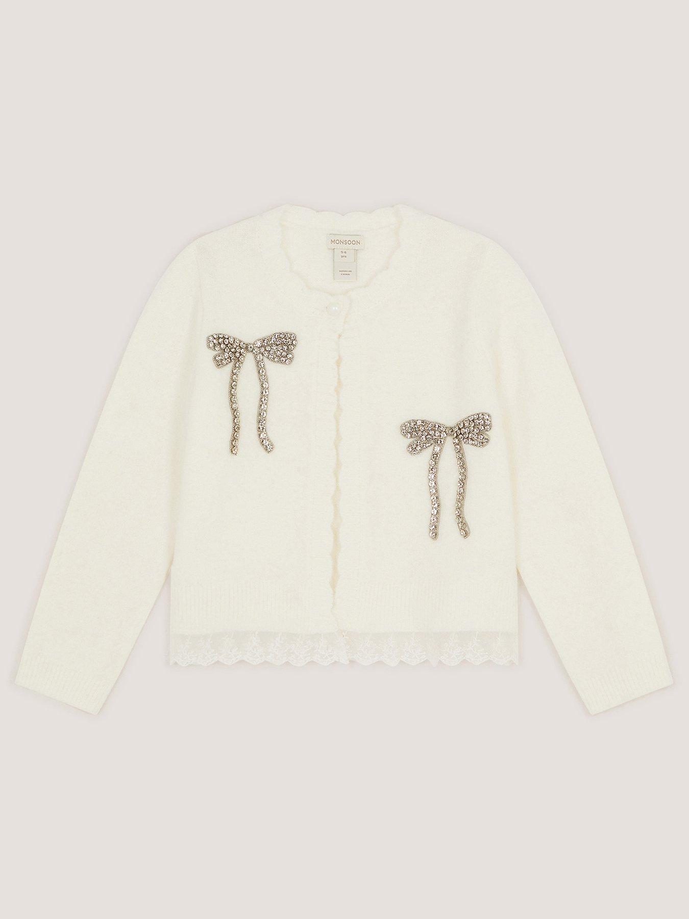 Monsoon Girls Bow Cardigan - Cream