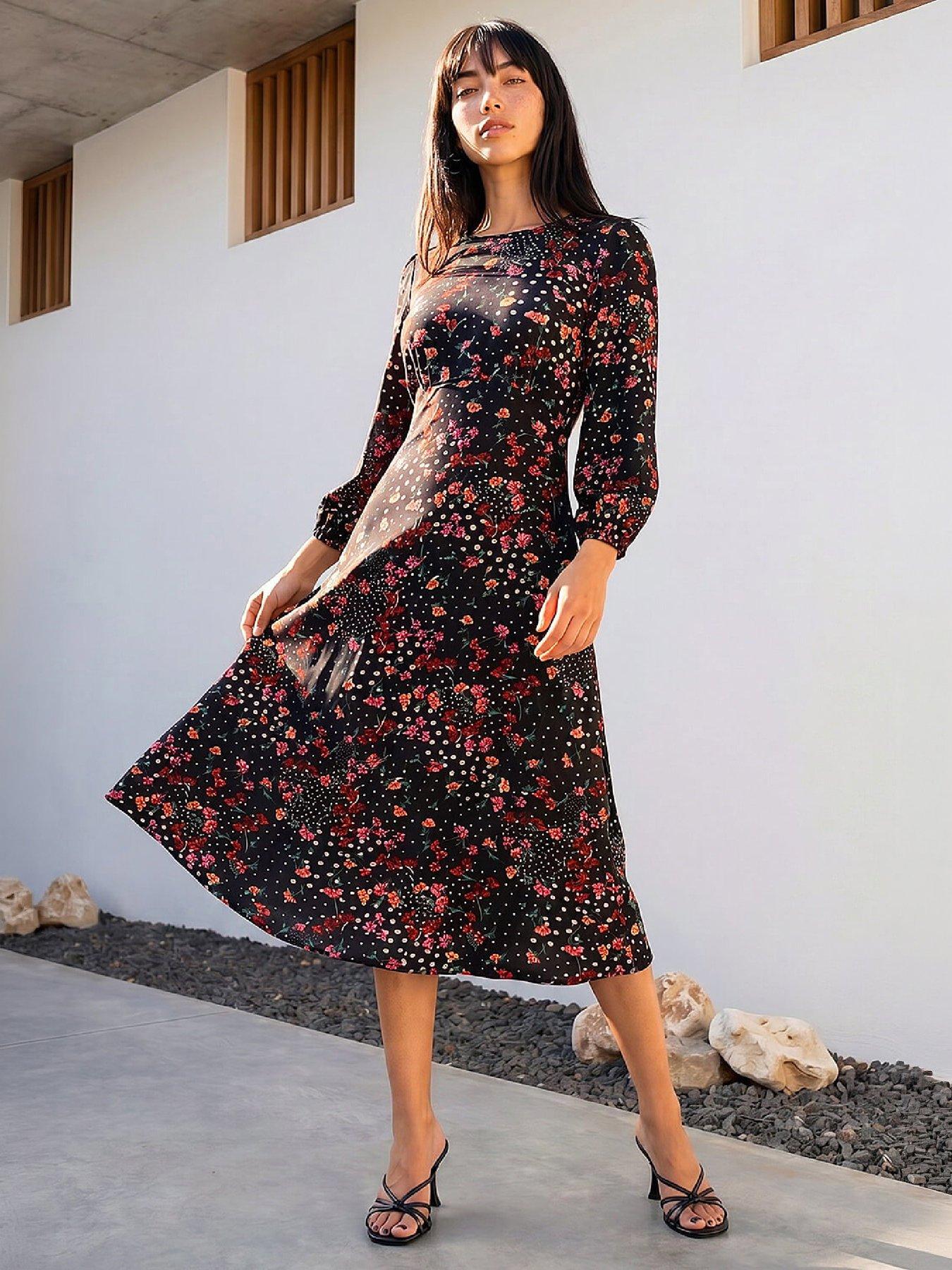 Roman Petite Floral Print Midi Dress
