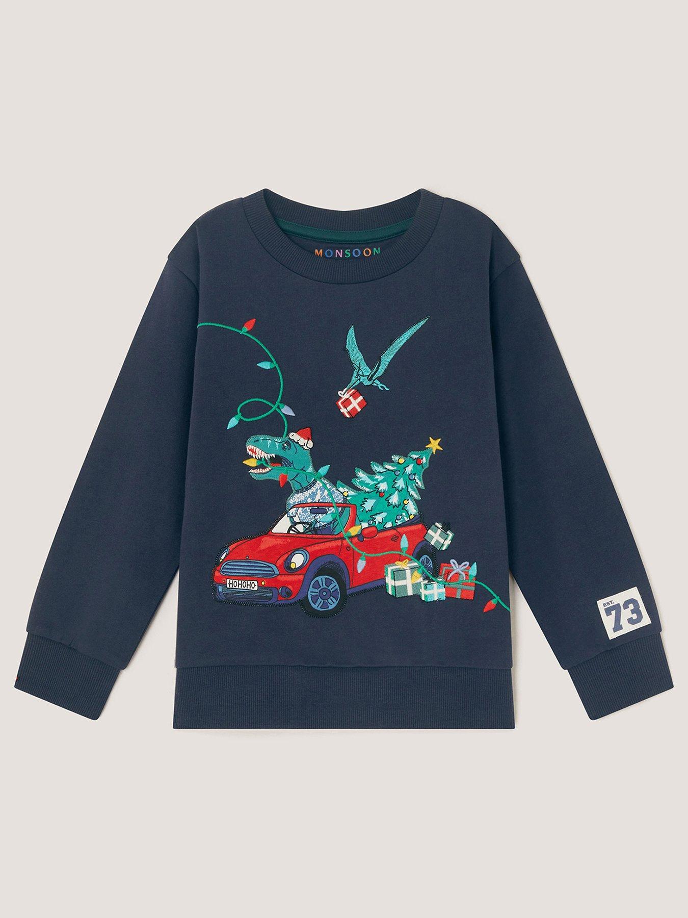Image 1 of 3 of Monsoon Boys Christmas Dino Sweat Top - Navy