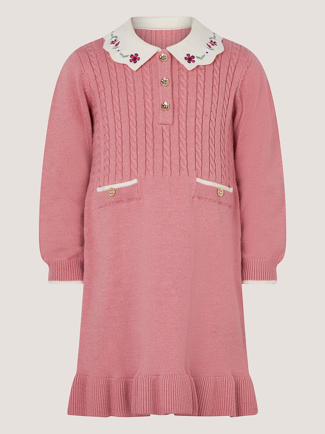 Monsoon Baby Girls Cable Knit Dress - Pink