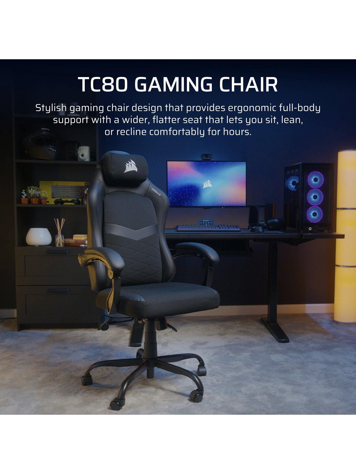 Image 3 of 7 of CORSAIR TC80 Gaming Chair, Black Leatherette / Black Fabric