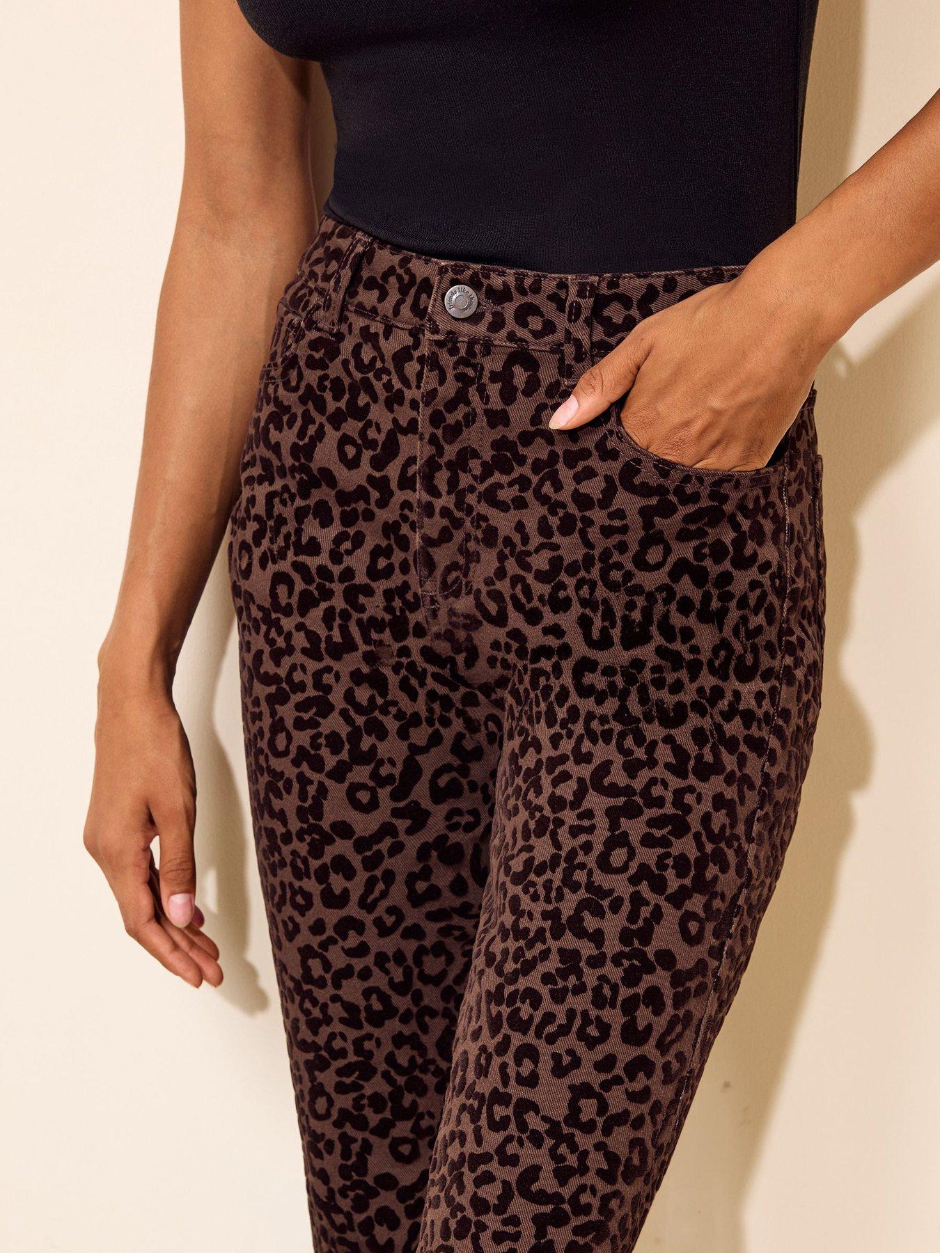 Image 4 of 5 of Friends Like These Chocolate Brown Flocked Velvet Leopard Stovepipe Jeans