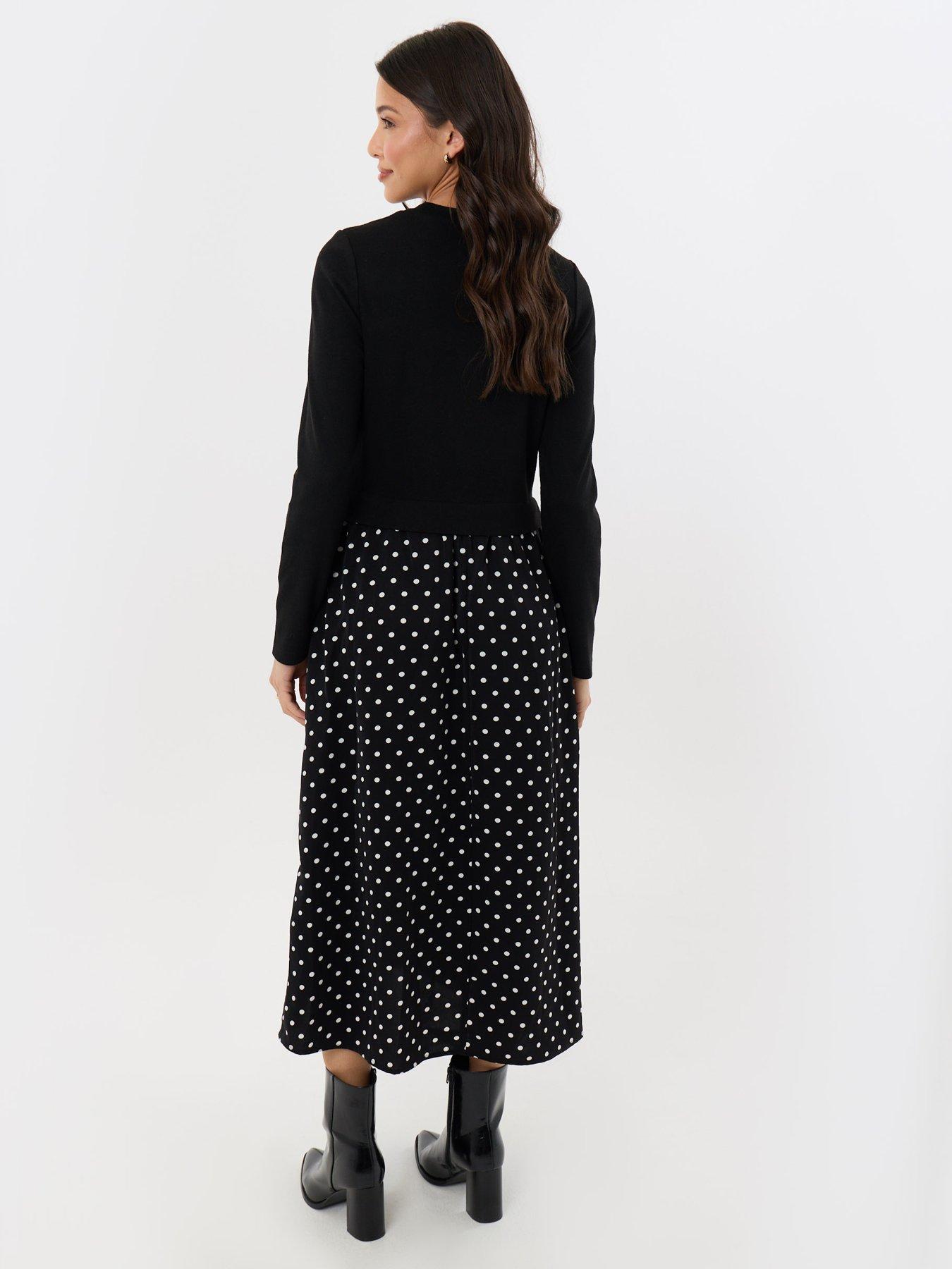 Image 2 of 4 of Threadbare 2 In 1 Long Sleeve Maxi Dress In Black Polka Dot