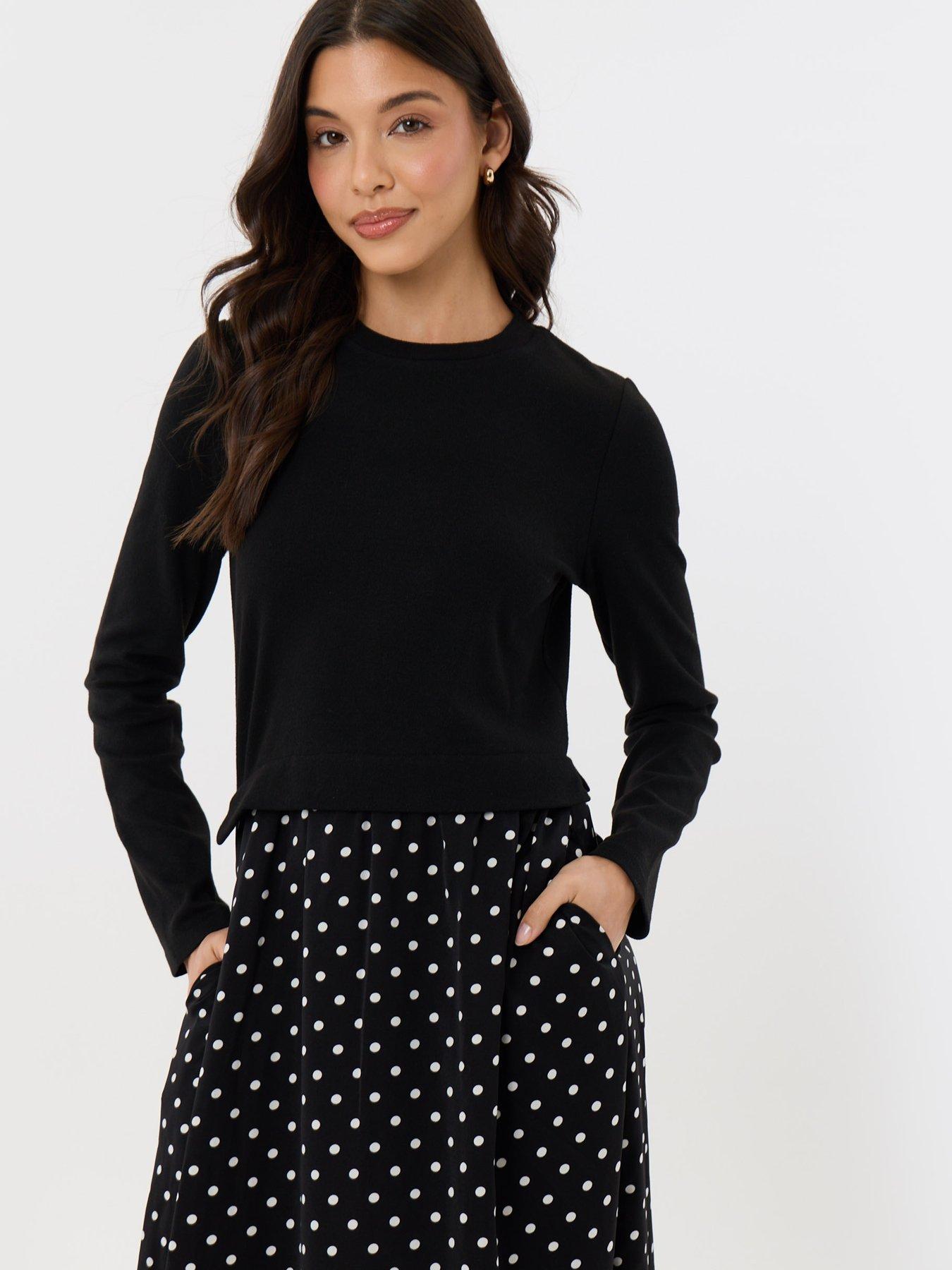 Image 4 of 4 of Threadbare 2 In 1 Long Sleeve Maxi Dress In Black Polka Dot