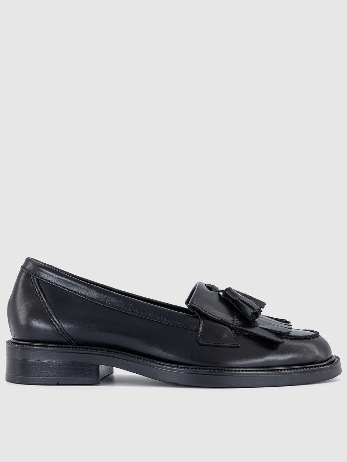 Image 1 of 3 of OFFICE Fizzy Tassel Fringe Square Toe Leather Loafers - Black