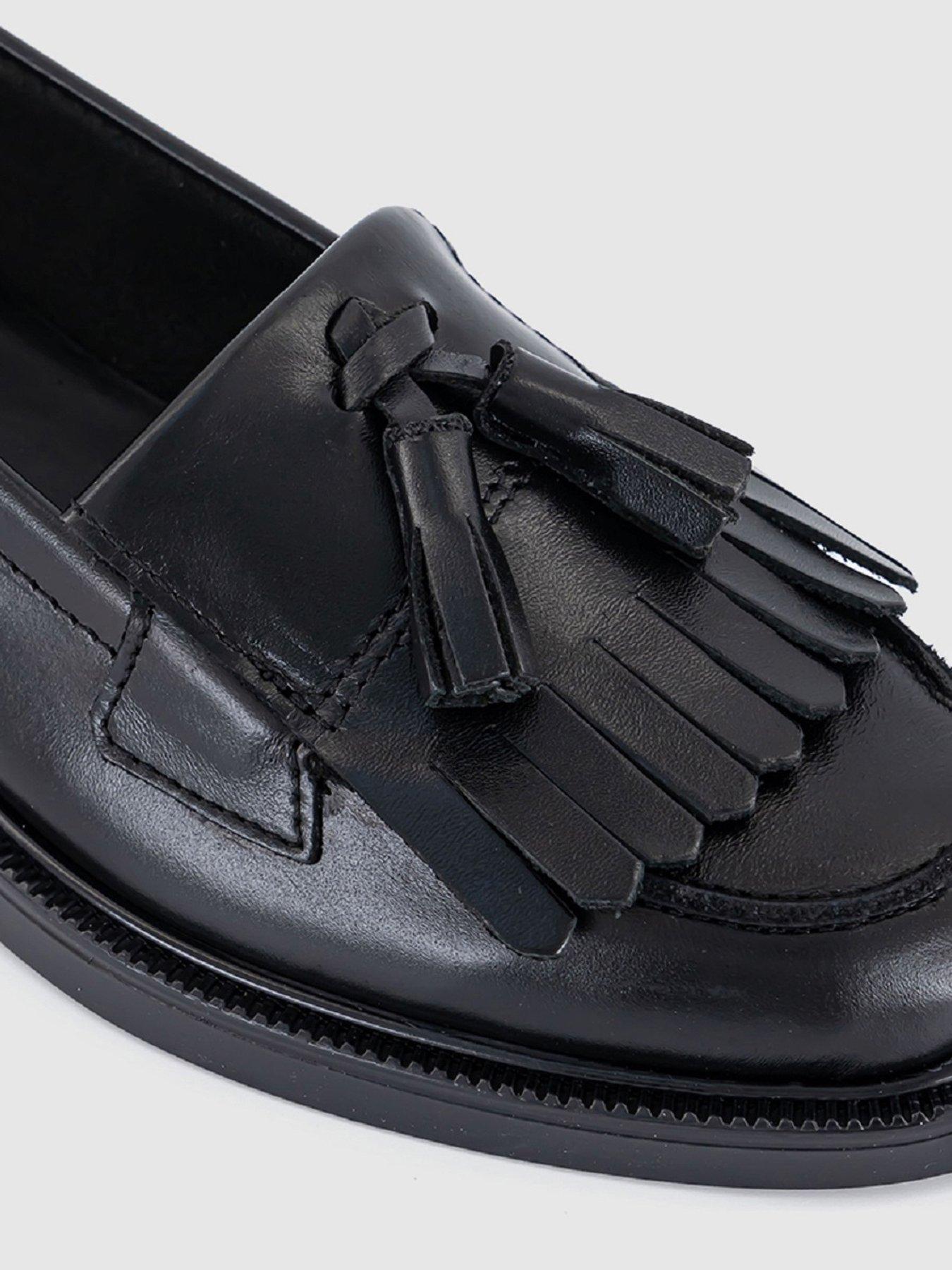 Image 2 of 3 of OFFICE Fizzy Tassel Fringe Square Toe Leather Loafers - Black