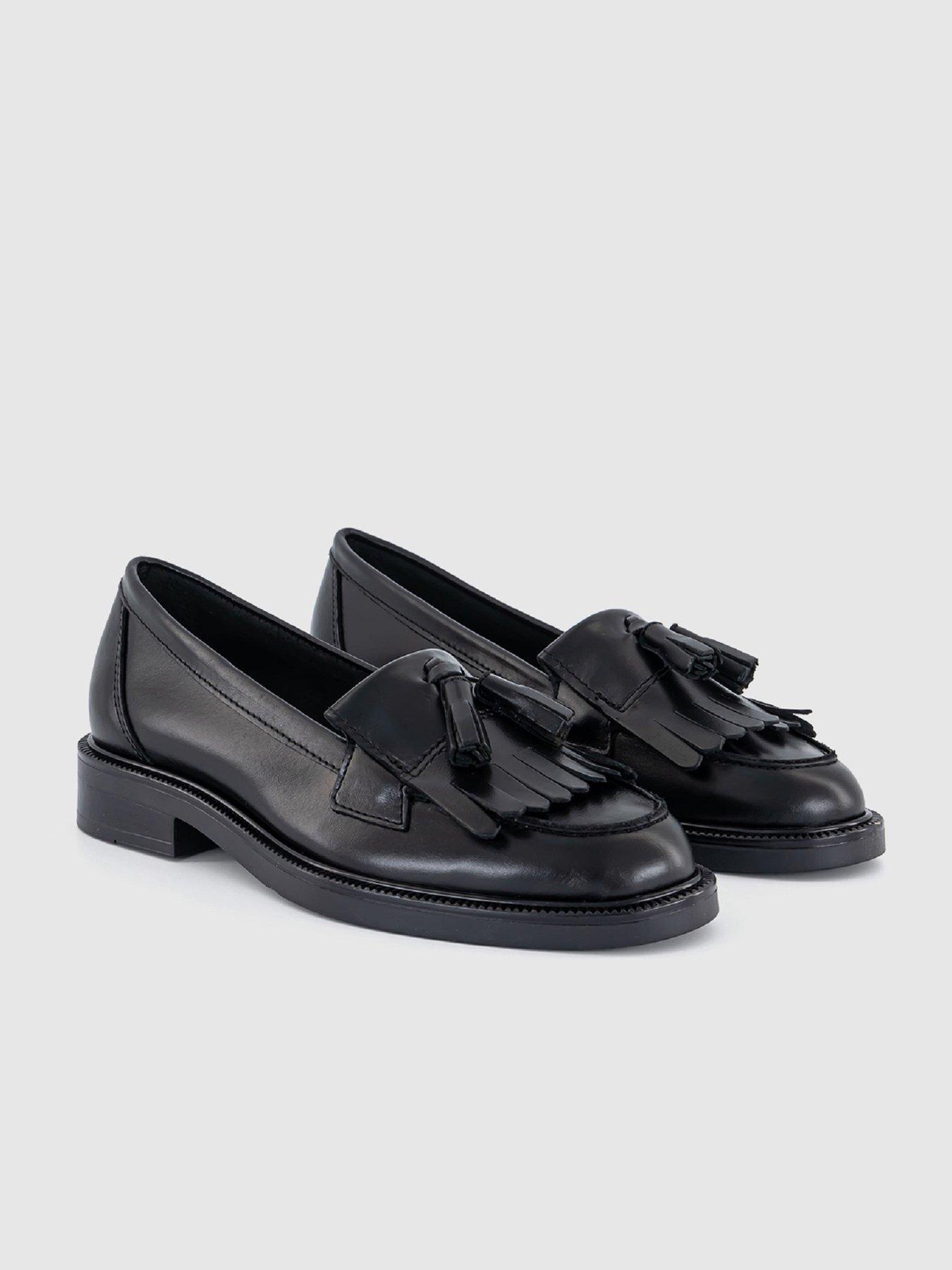 Image 3 of 3 of OFFICE Fizzy Tassel Fringe Square Toe Leather Loafers - Black