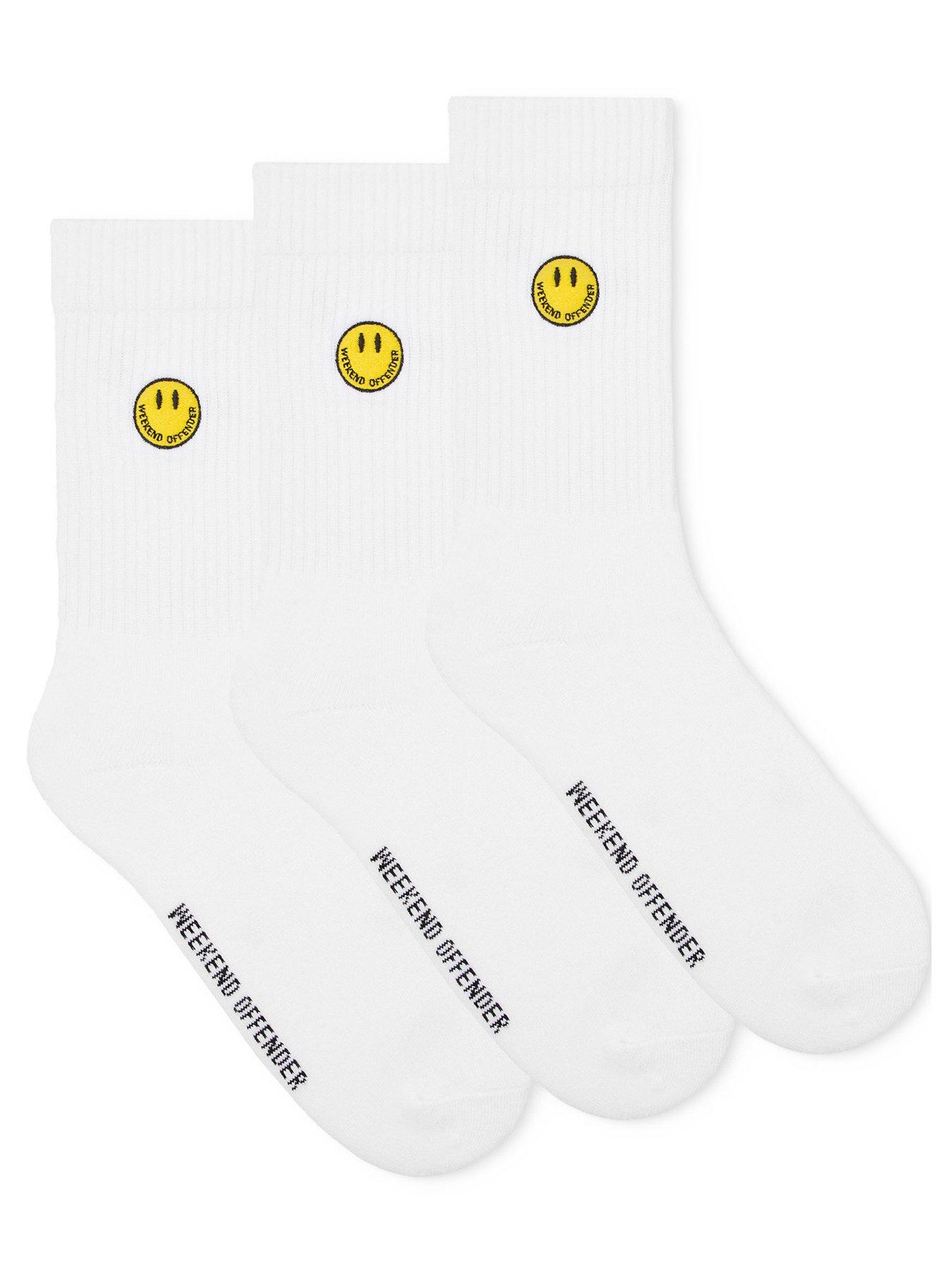Weekend Offender Smiley Sport Socks (3 Pair) - White