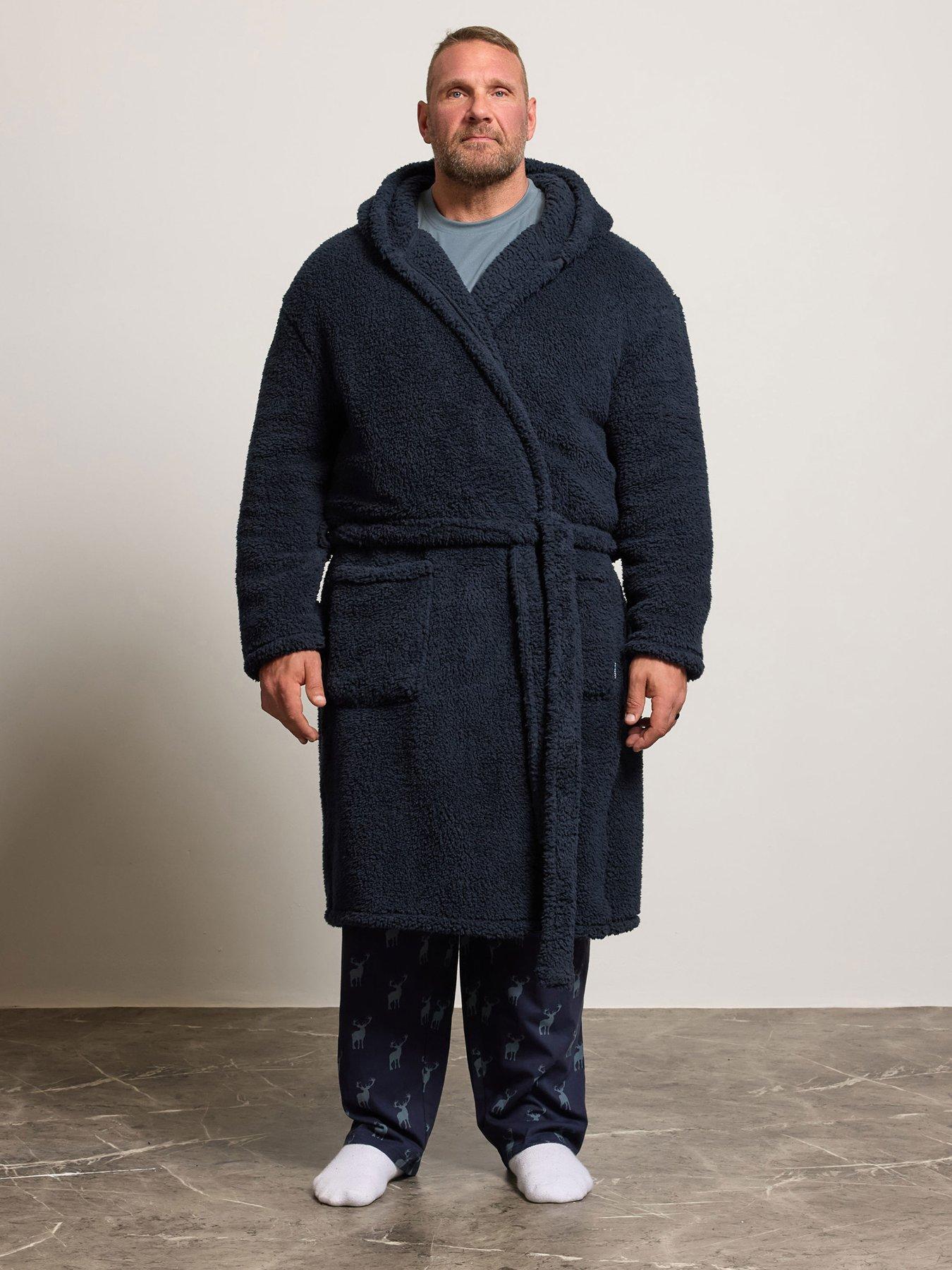 Image 1 of 3 of BadRhino Mens Hooded Borg Tie Waist Dressing Gown - Blue